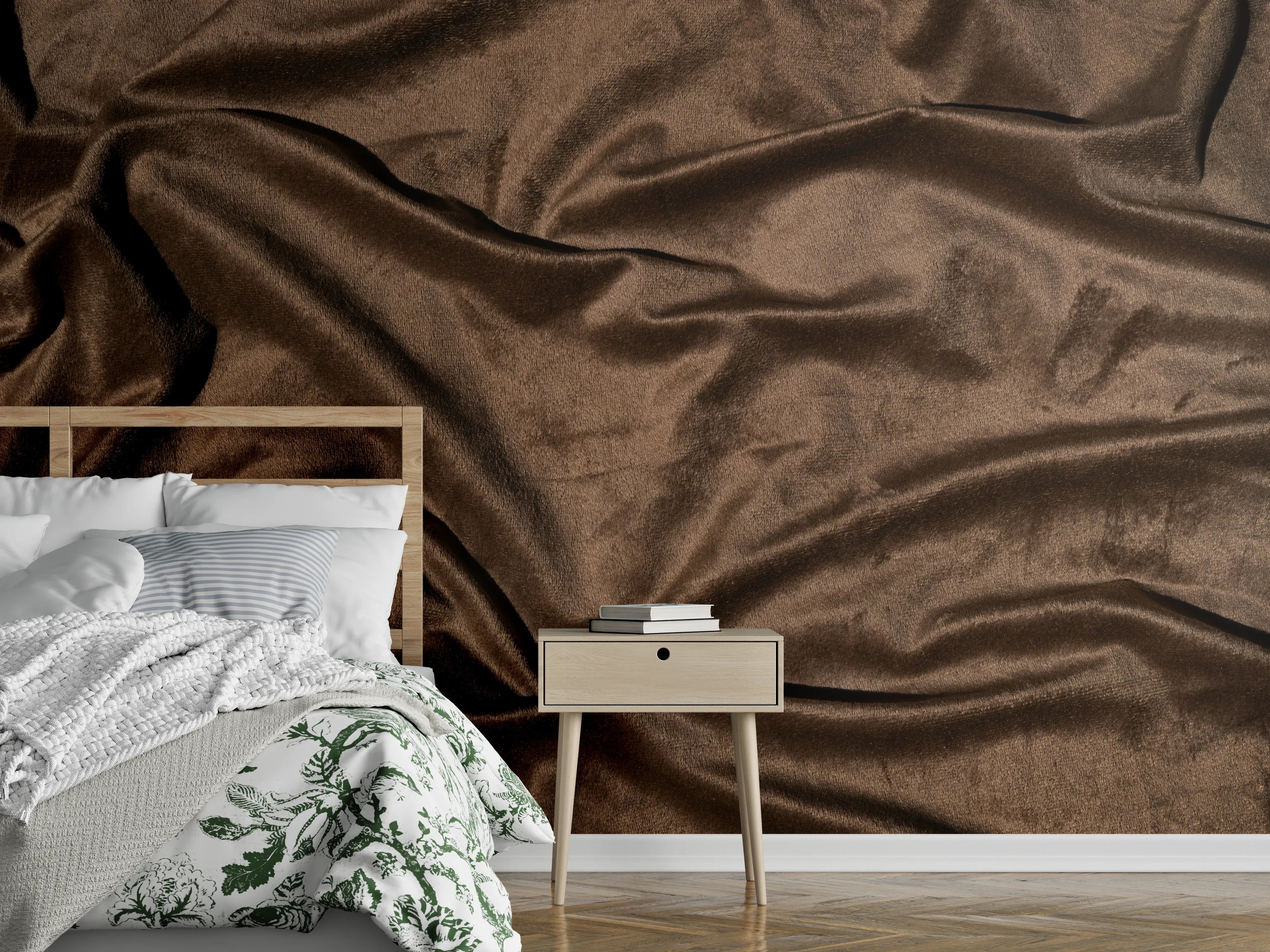Wandverkleidung Schlafzimmer - Braune Satin Seide