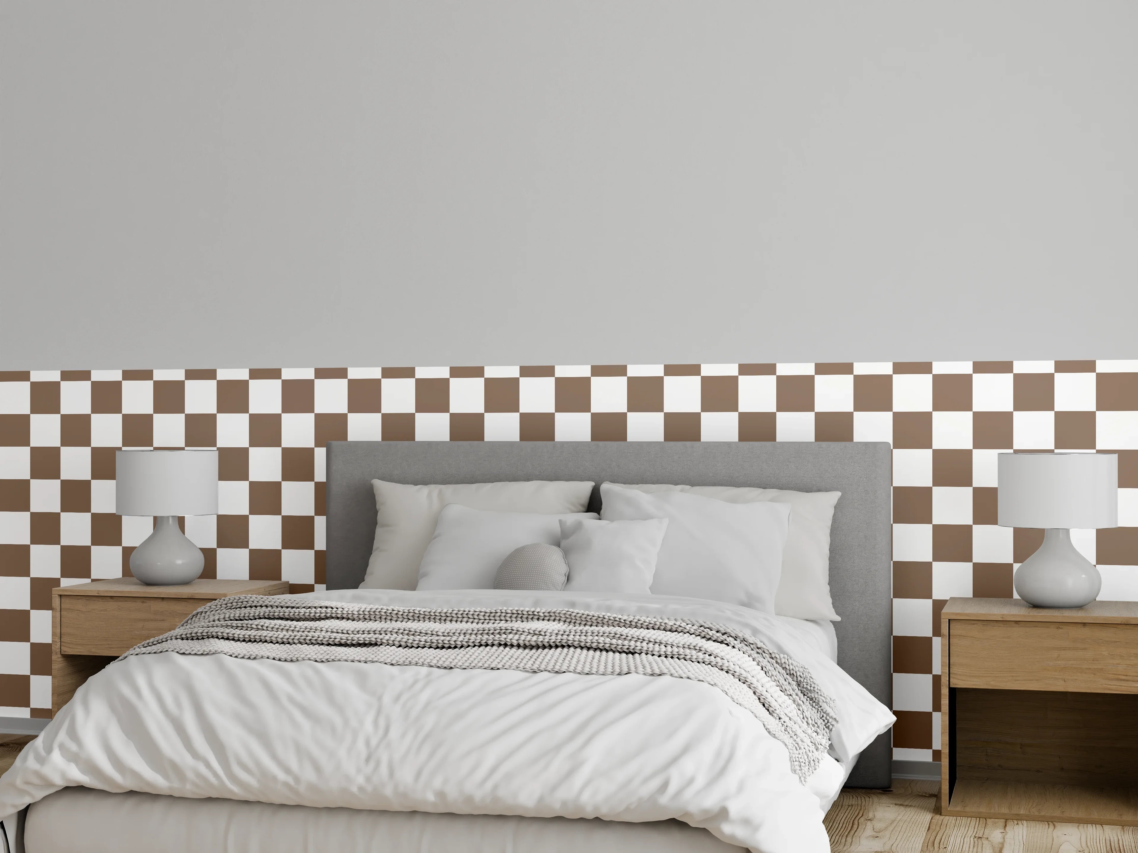 Wandverkleidung Schlafzimmer - Braune und Beigetöne Checkerboard-Muster