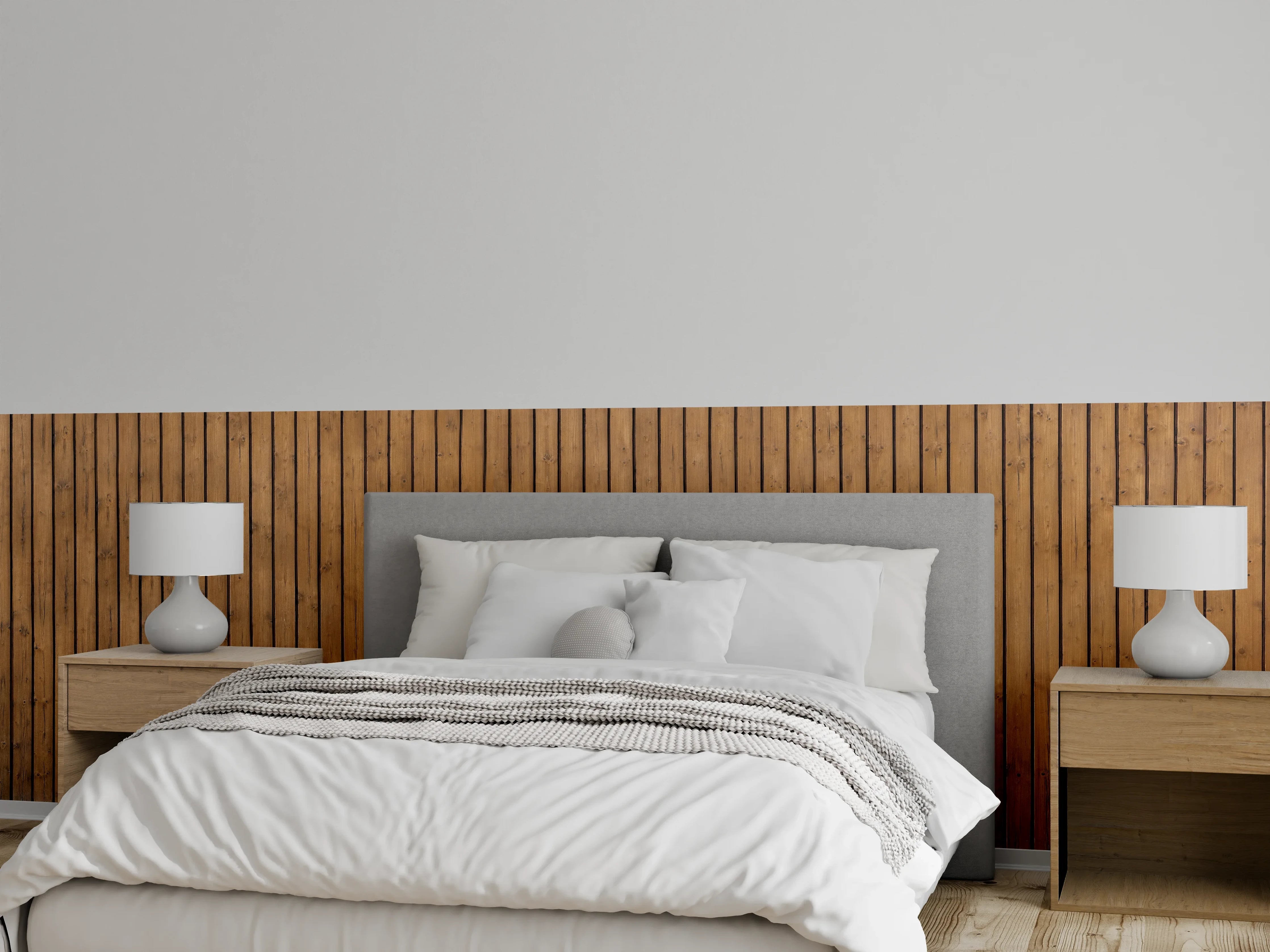 Wandverkleidung Schlafzimmer - Braune vertikale Holzdielen