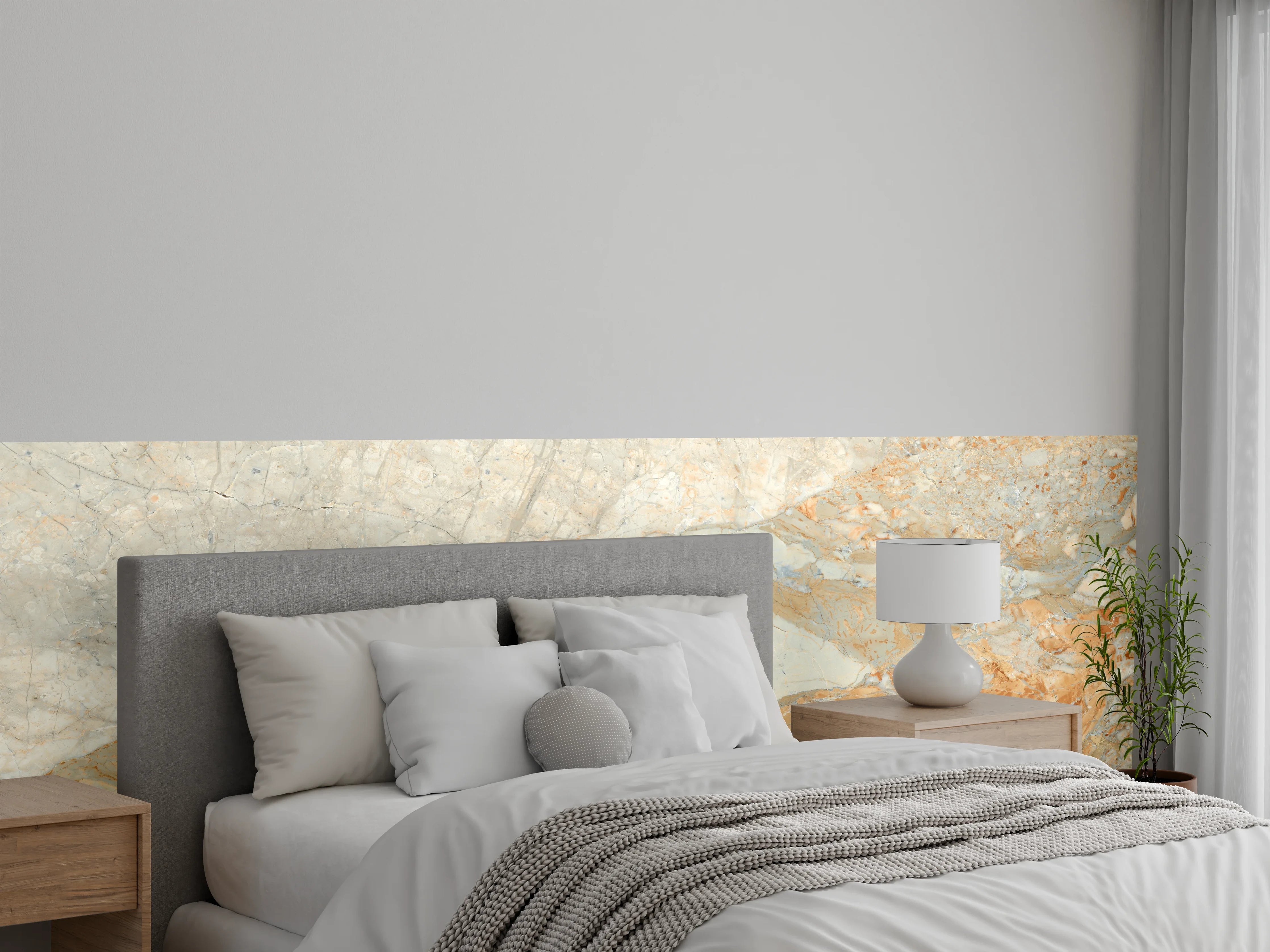 Wandverkleidung Schlafzimmer - Brauner Marmor mit Adern