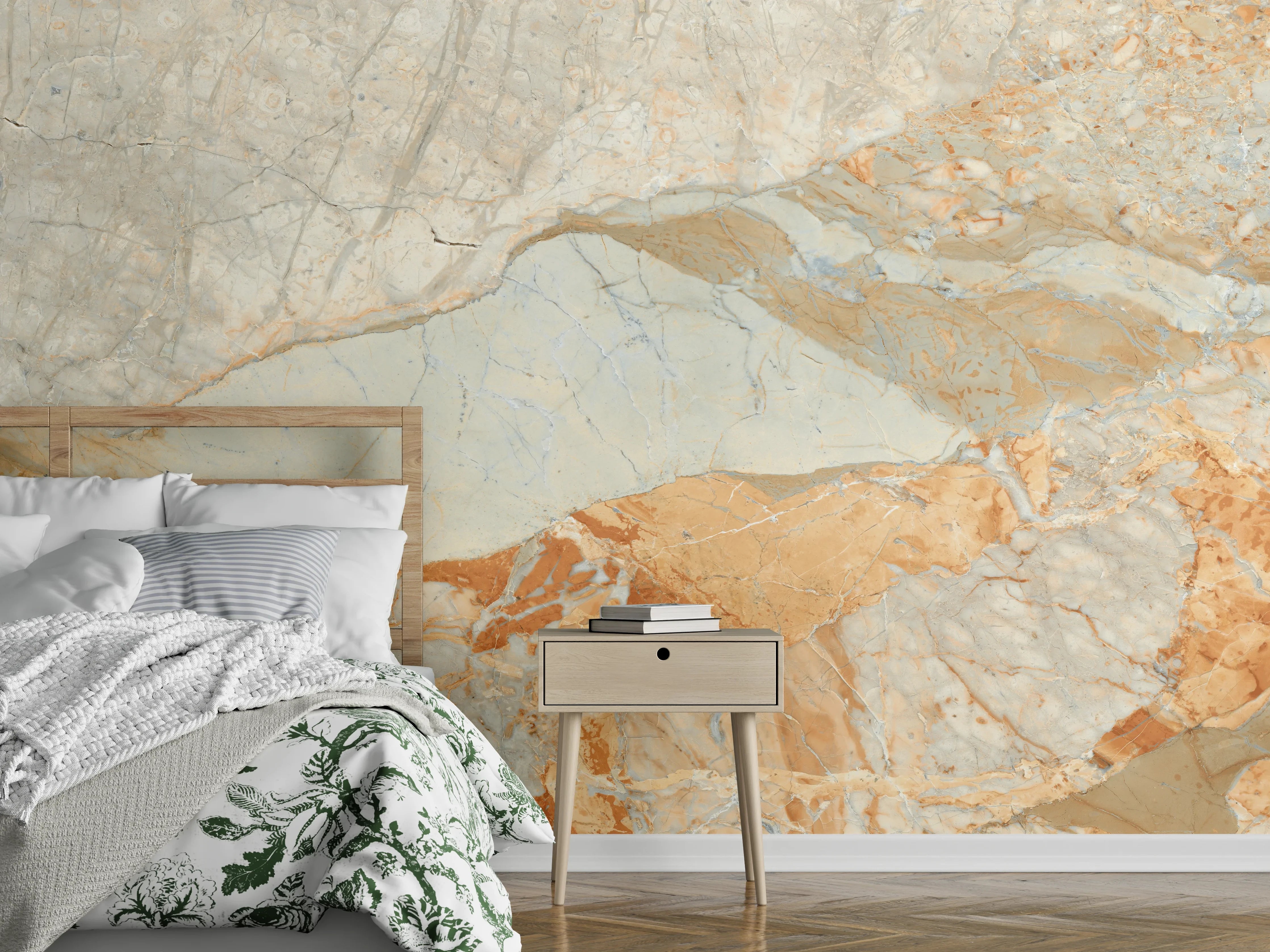 Wandverkleidung Schlafzimmer - Brauner Marmor mit Adern