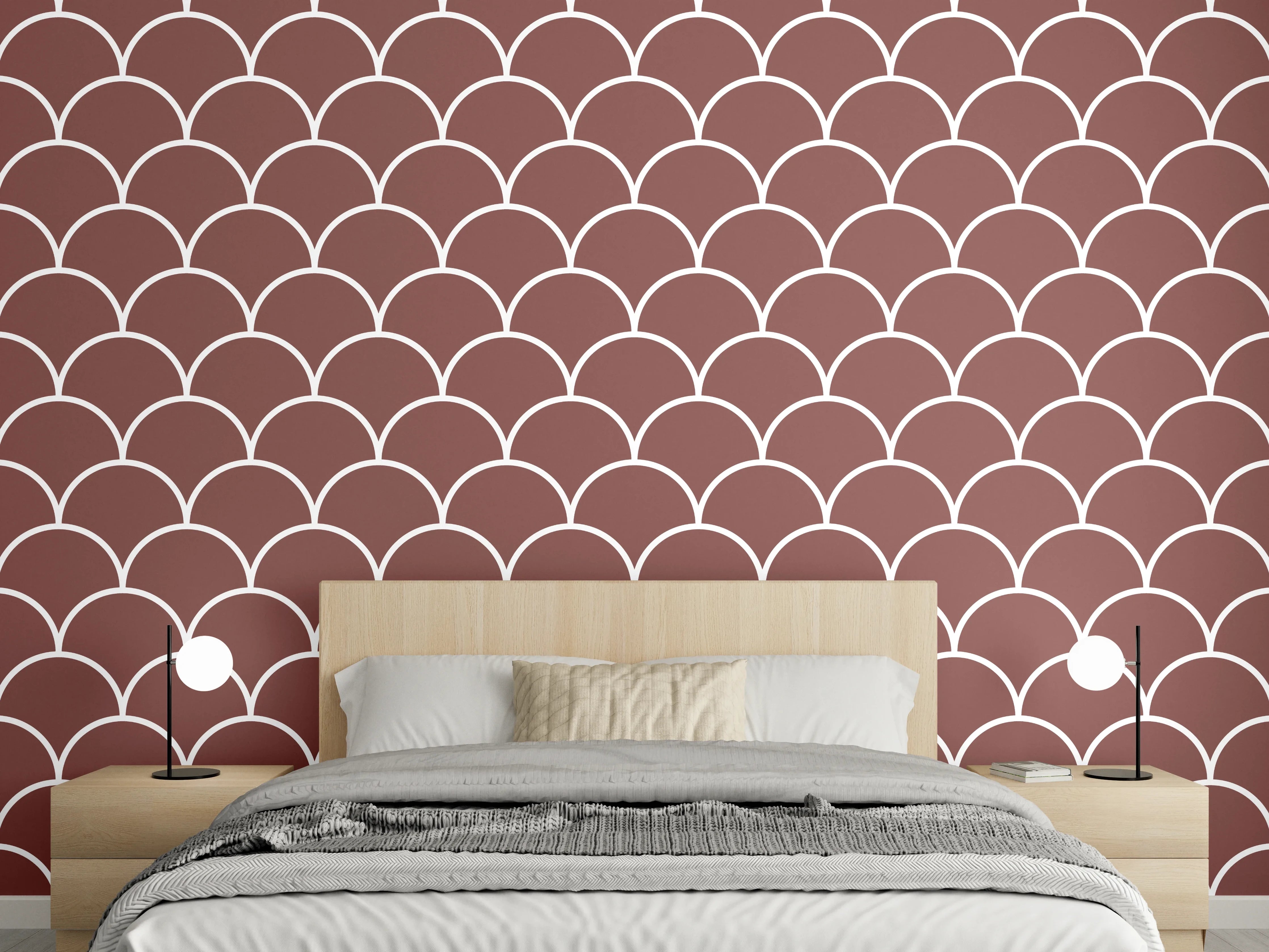 Wandverkleidung Schlafzimmer - Braunes Fischschuppen-Muster als Wanddesign