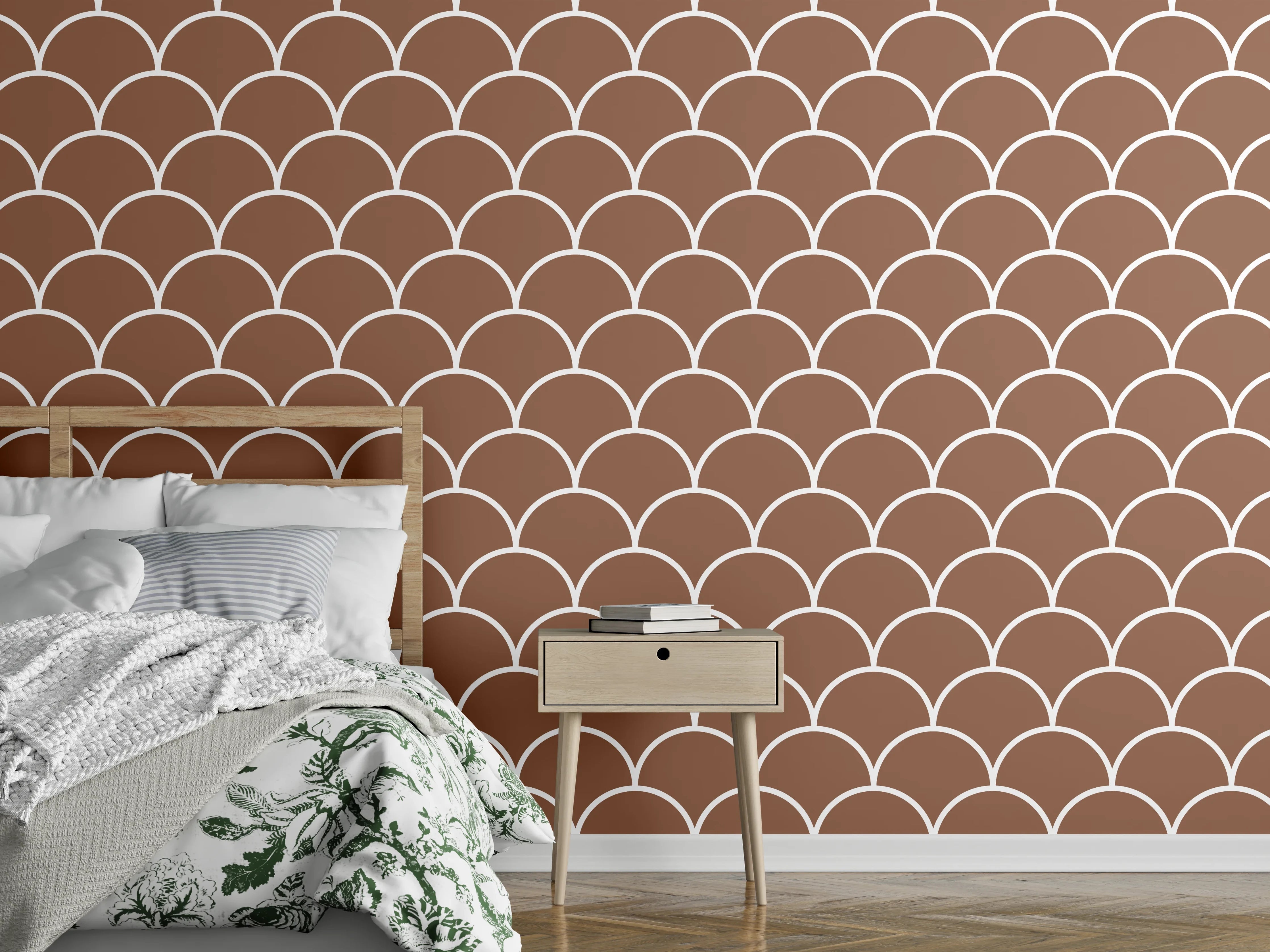 Wandverkleidung Schlafzimmer - Braunes Schuppenmuster Wanddekor modern