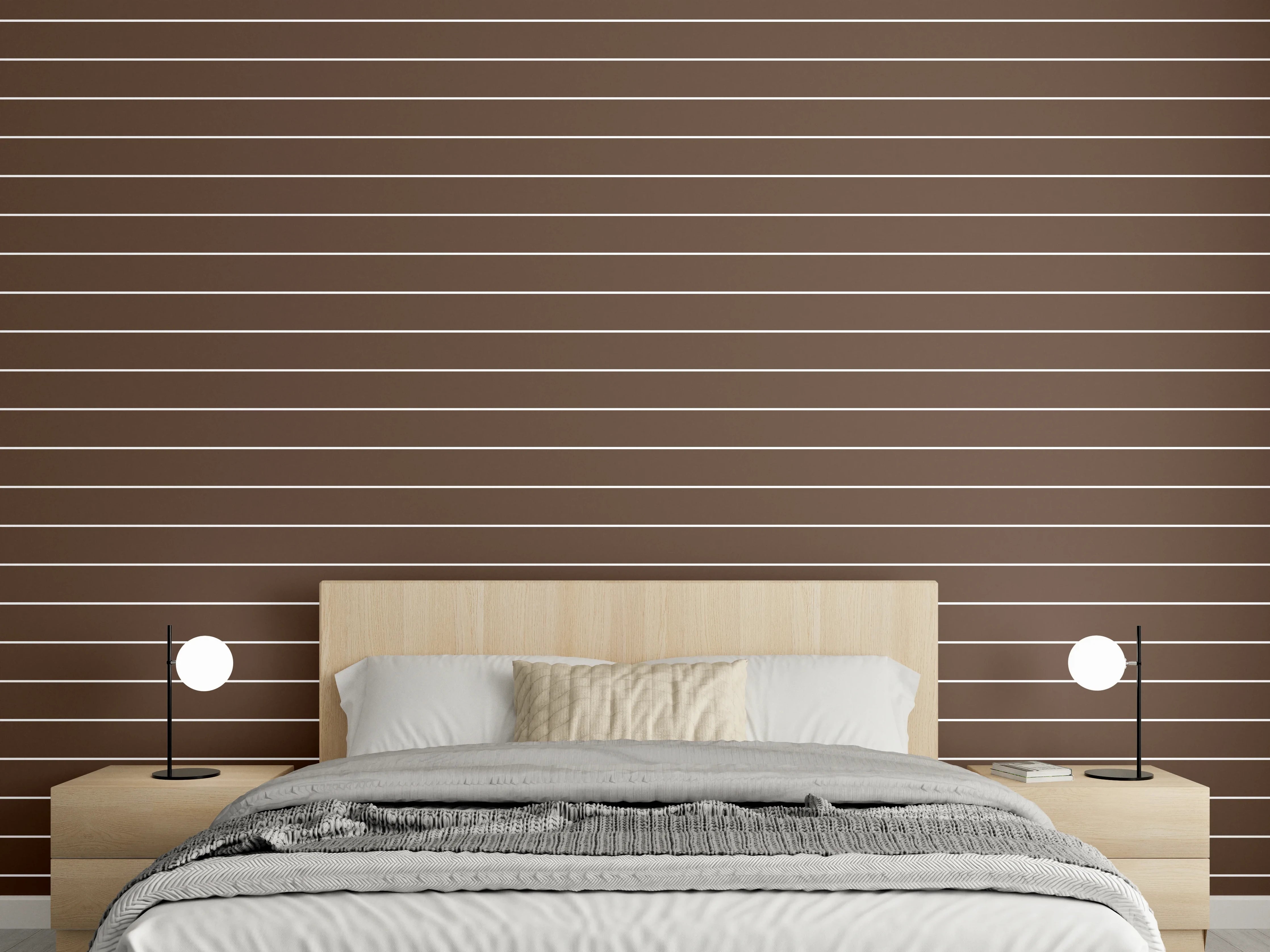 Wandverkleidung Schlafzimmer - Braunes Streifenmuster – Moderne Wandgestaltung