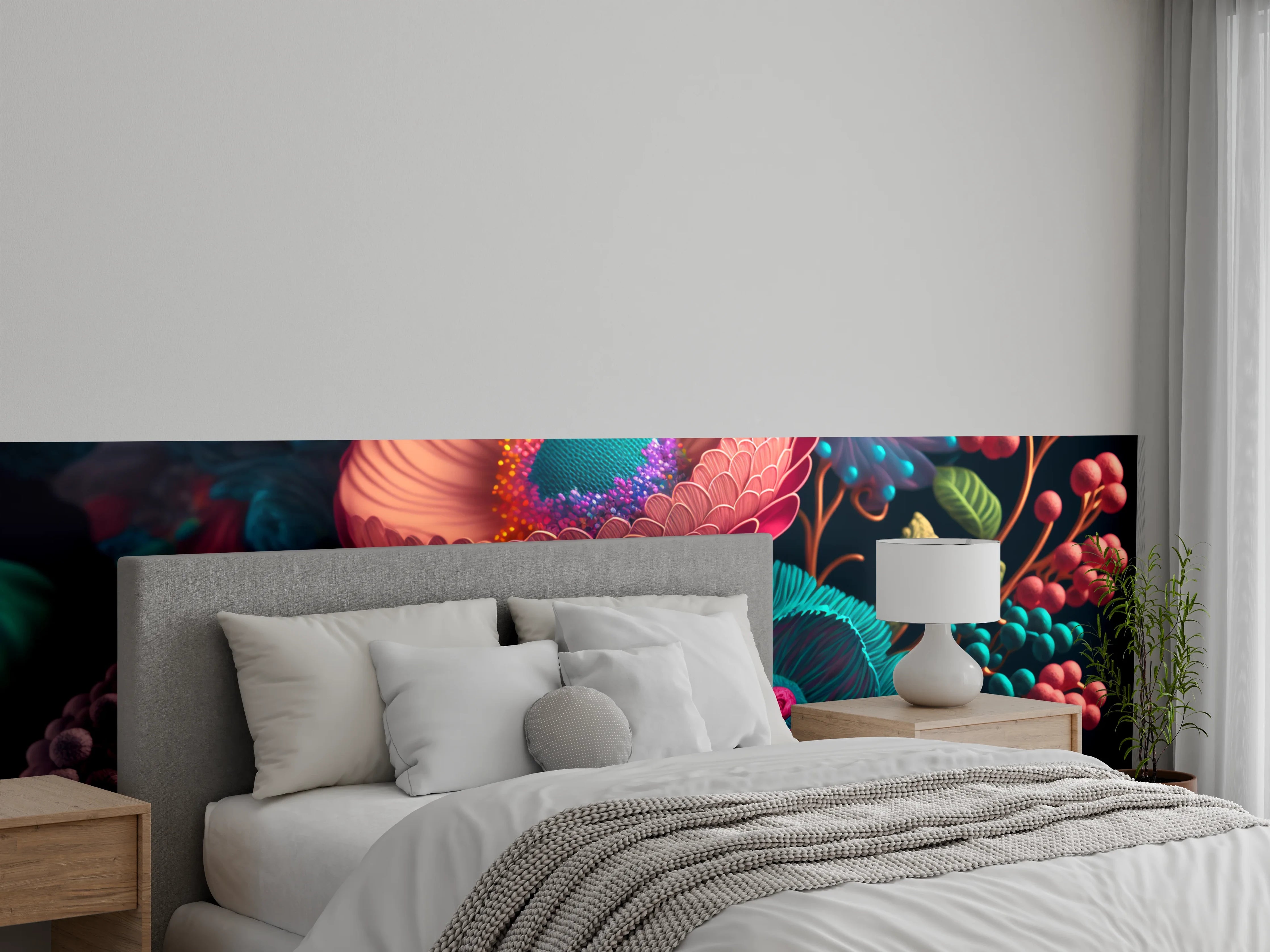 Wandverkleidung Schlafzimmer - Bunte 3D-Blumen Komposition als Kunstfoto