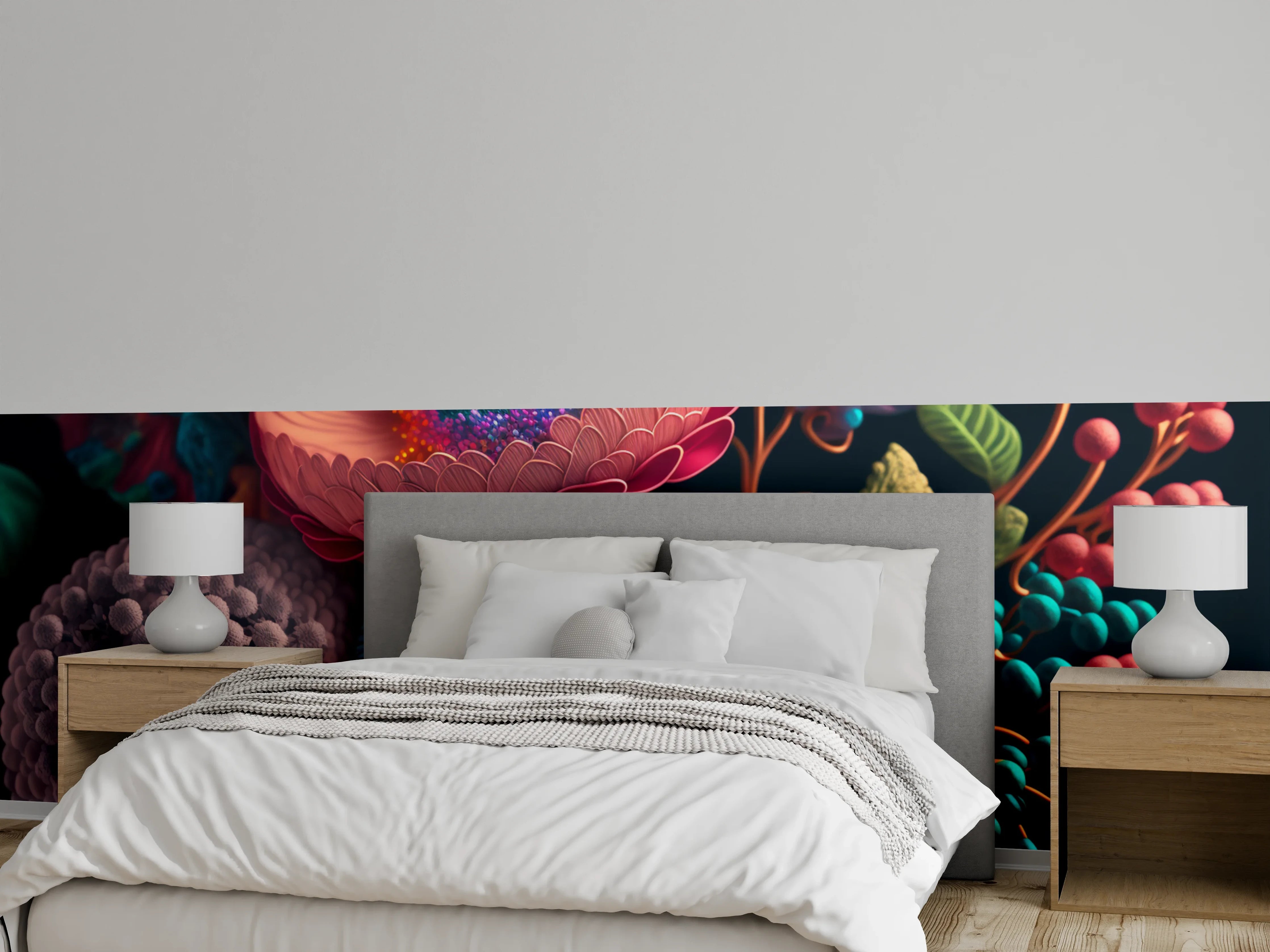 Wandverkleidung Schlafzimmer - Bunte 3D-Blumen Komposition als Kunstfoto
