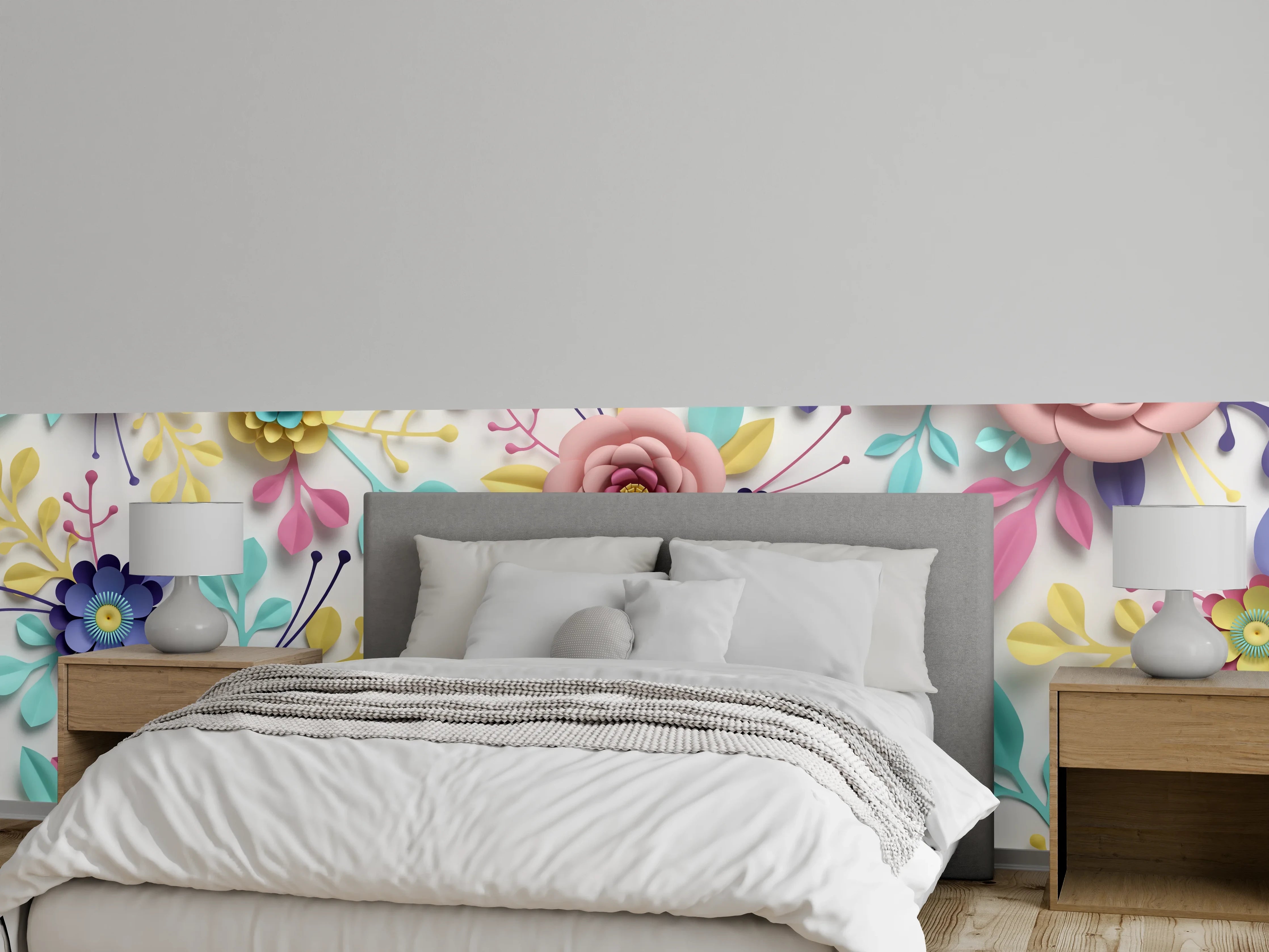 Wandverkleidung Schlafzimmer - Bunte 3D-Blumen und Schmetterlinge Wanddekor