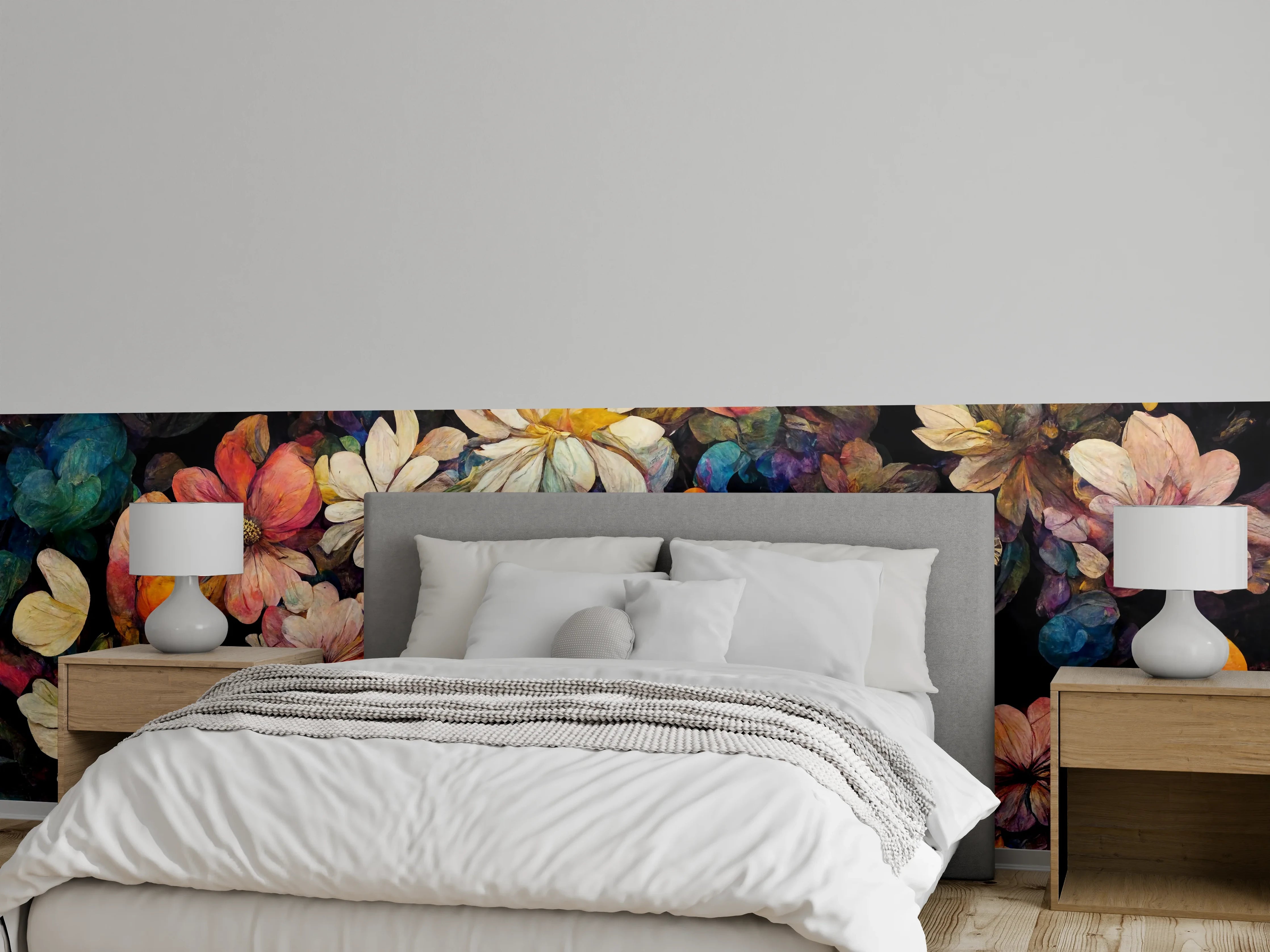 Wandverkleidung Schlafzimmer - Bunte Blütenpracht – florales Kunstwerk