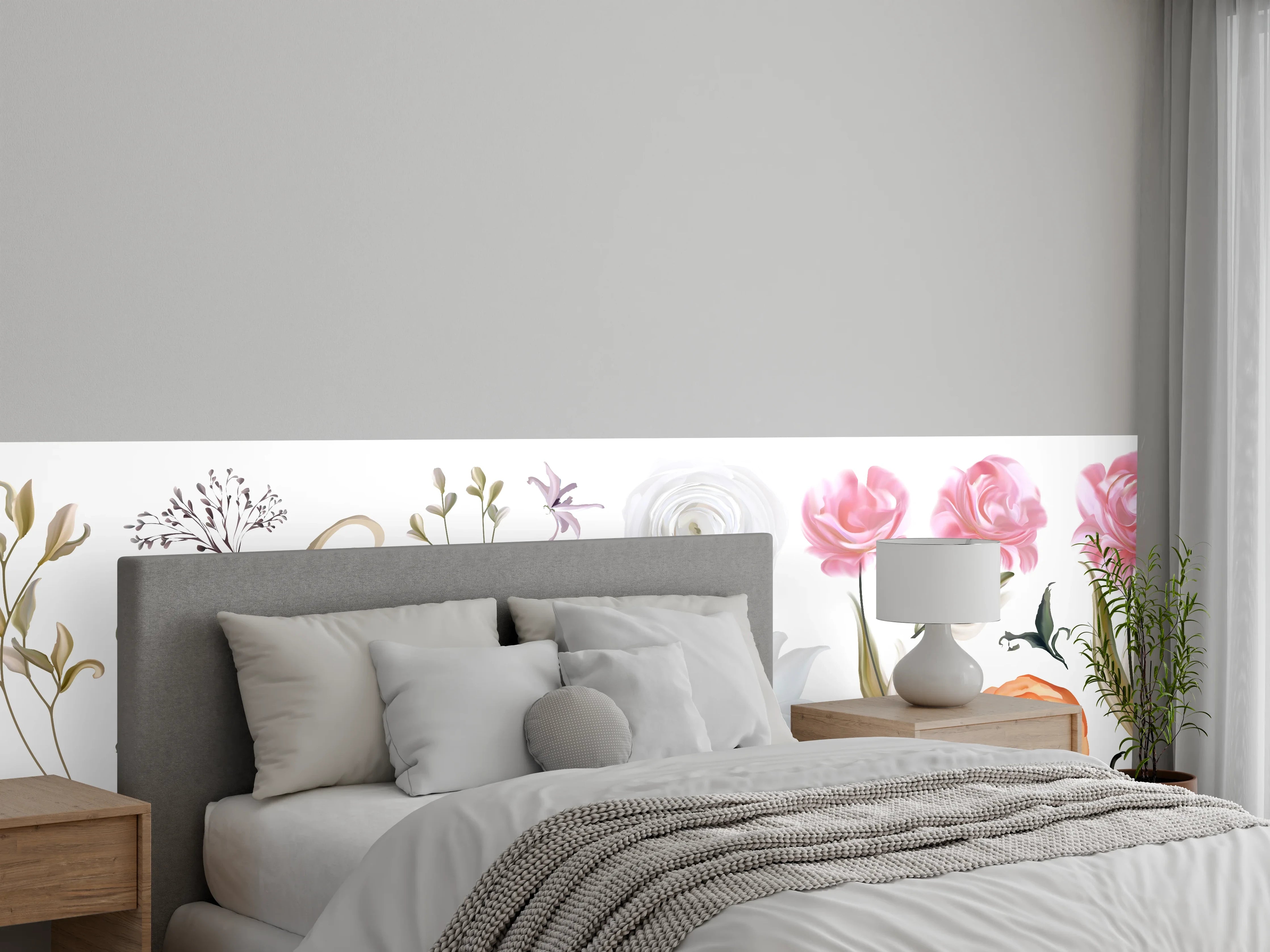 Wandverkleidung Schlafzimmer - Bunte Blumenillustrationen Set