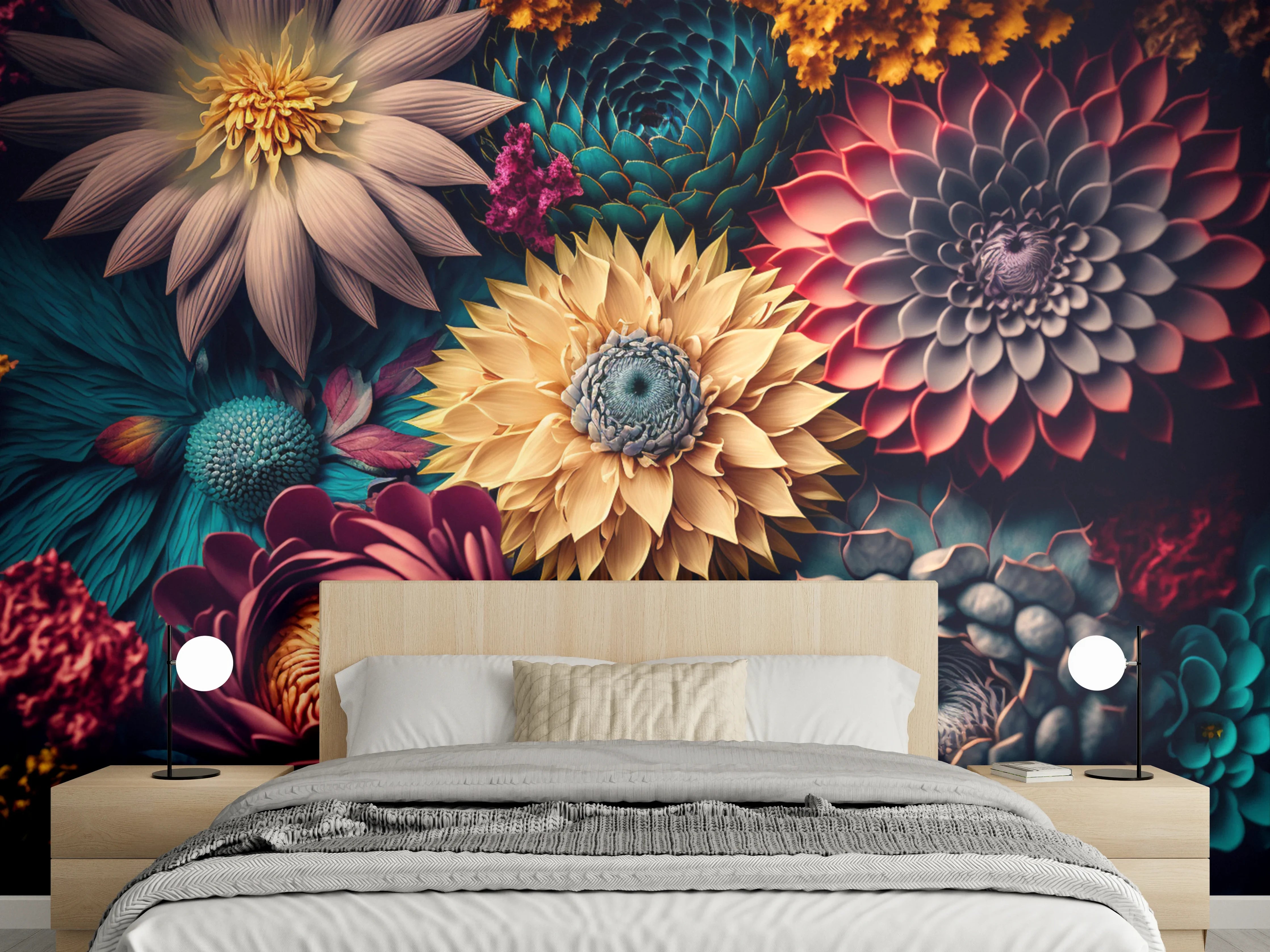 Wandverkleidung Schlafzimmer - Bunte Blumenpracht: Moderne Blütenkunst