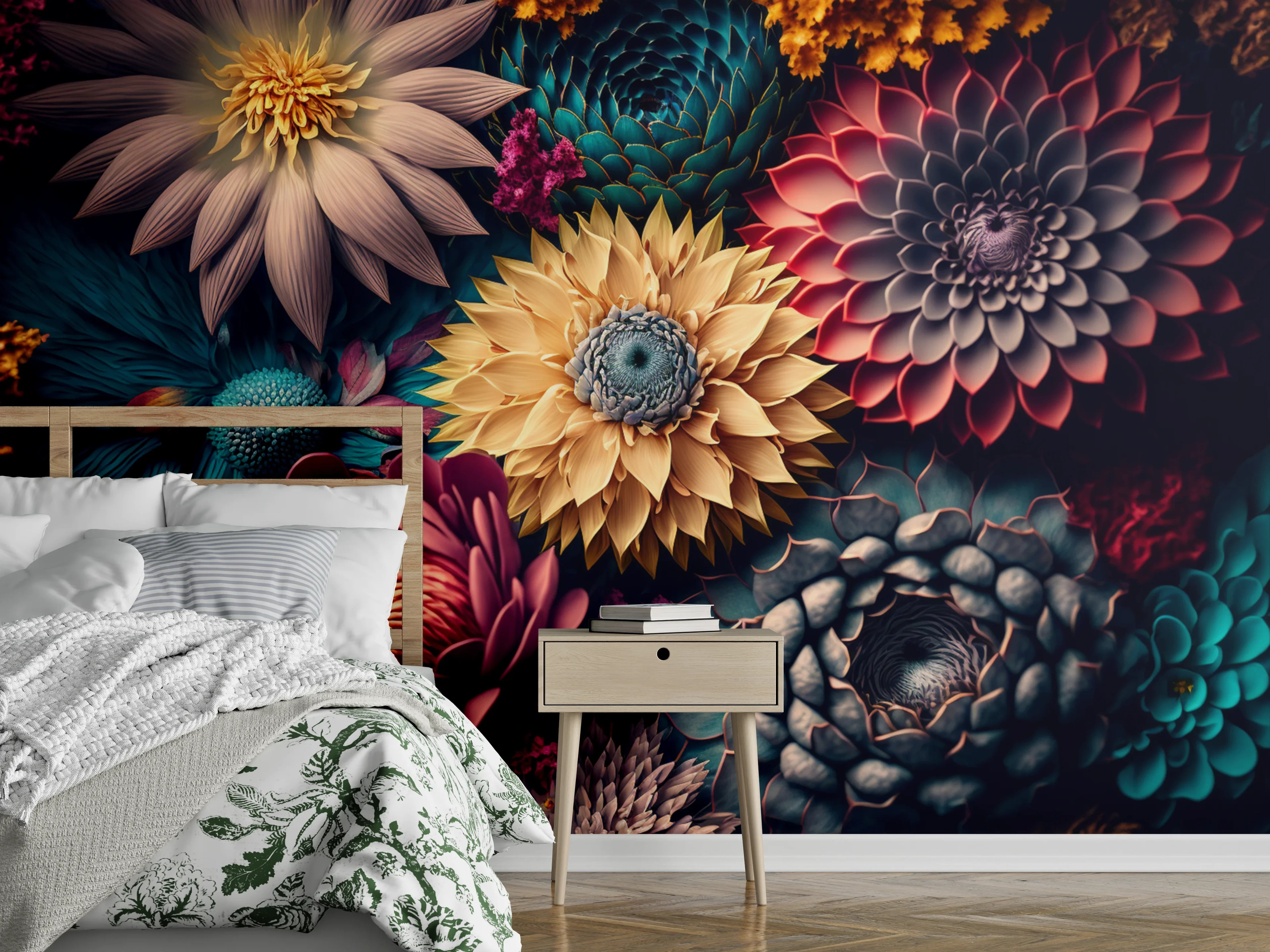 Wandverkleidung Schlafzimmer - Bunte Blumenpracht: Moderne Blütenkunst
