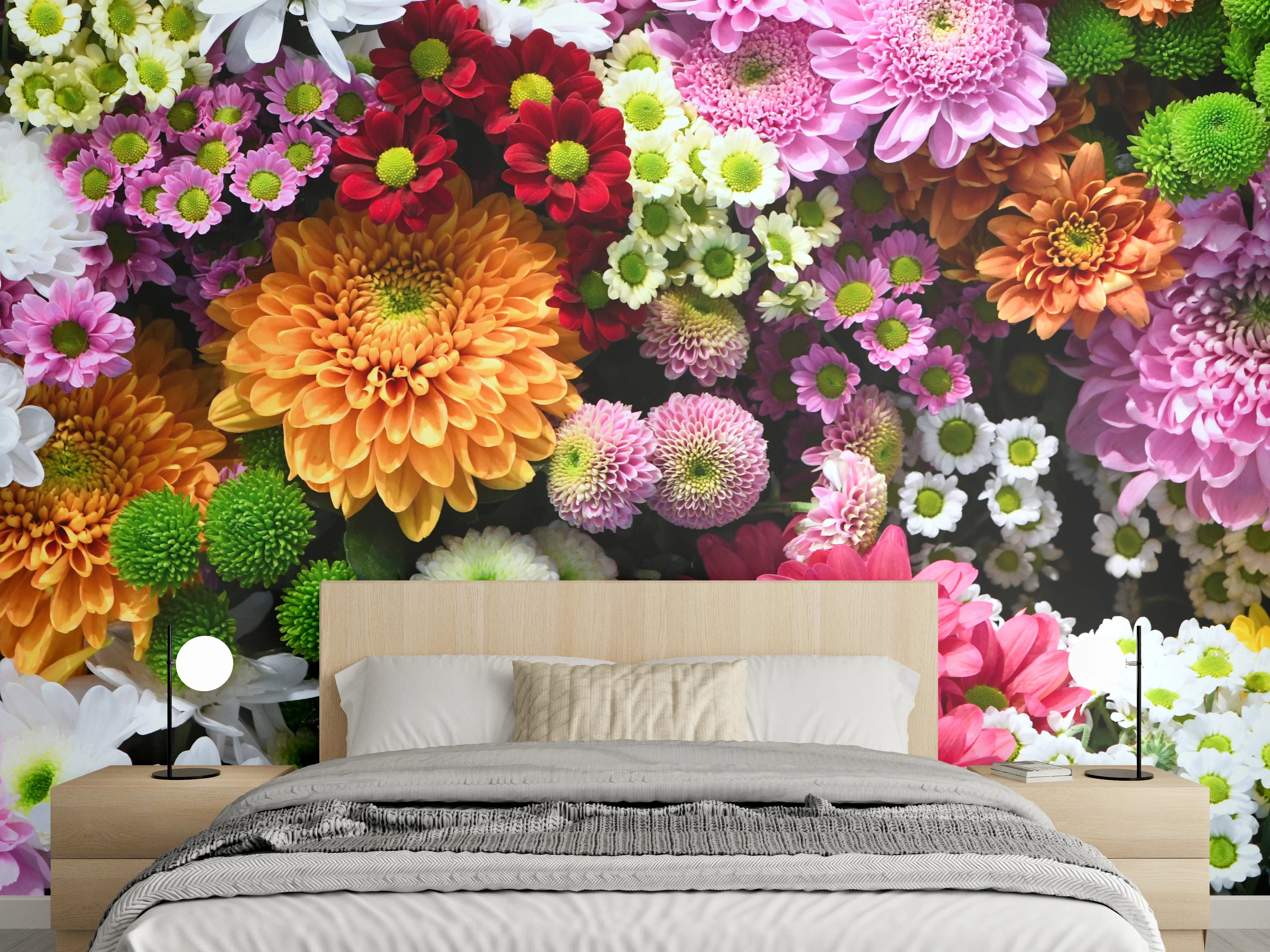 Wandverkleidung Schlafzimmer - Bunte Blumenvielfalt für die Wand