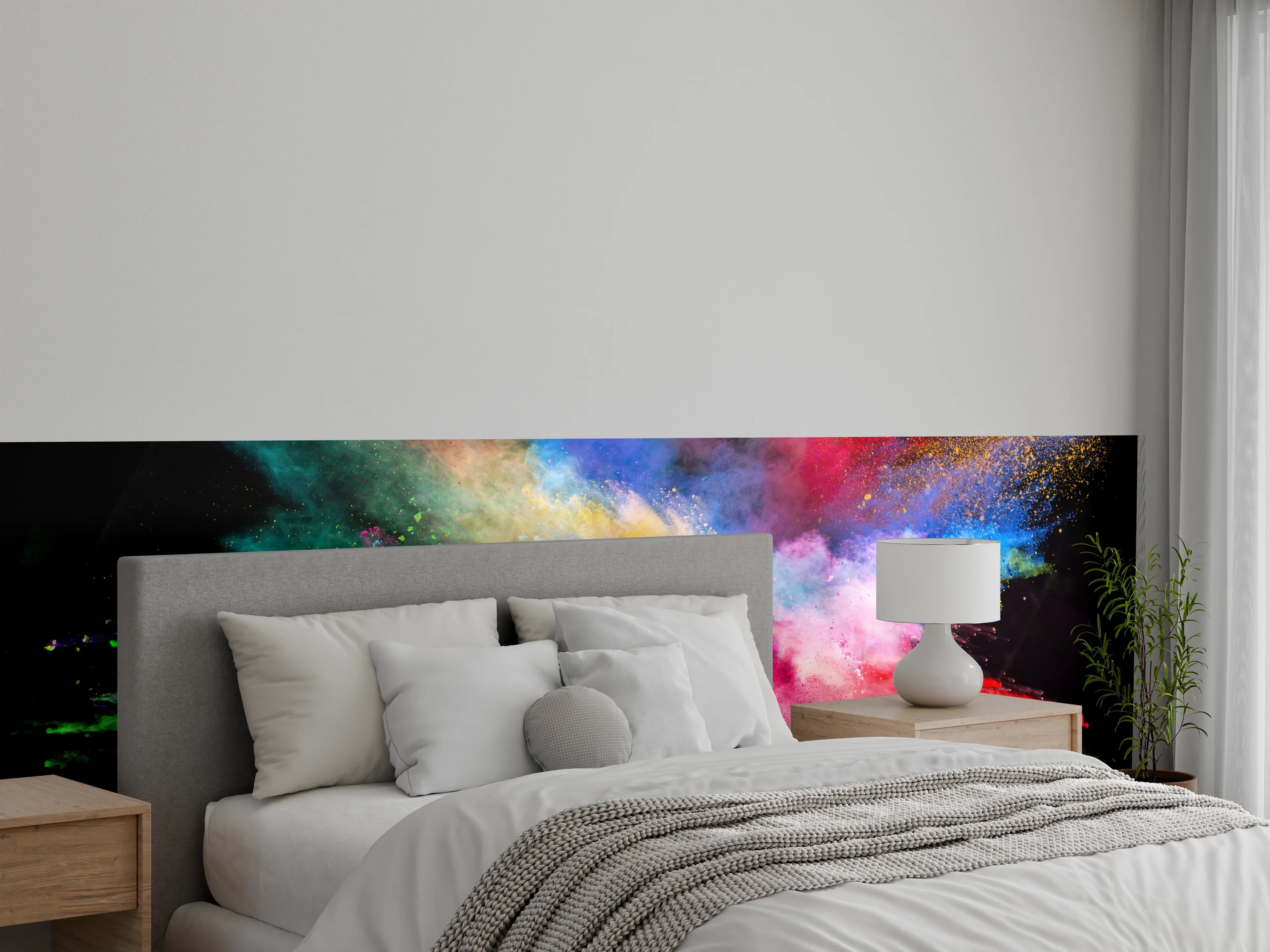 Wandverkleidung Schlafzimmer - Bunte Farbpulver Explosion Wandkunst
