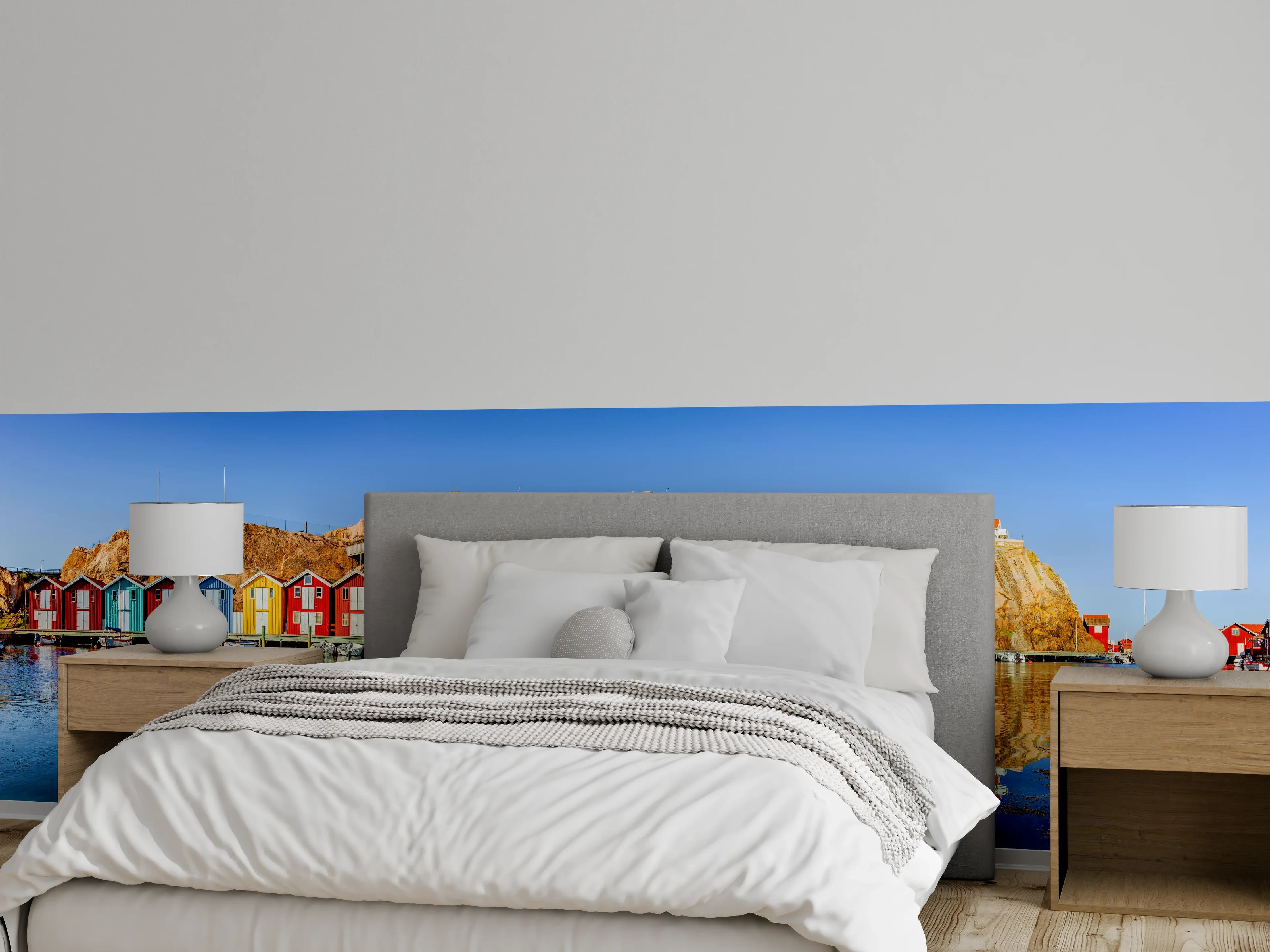 Wandverkleidung Schlafzimmer - Bunte Fischerhäuser in Schweden