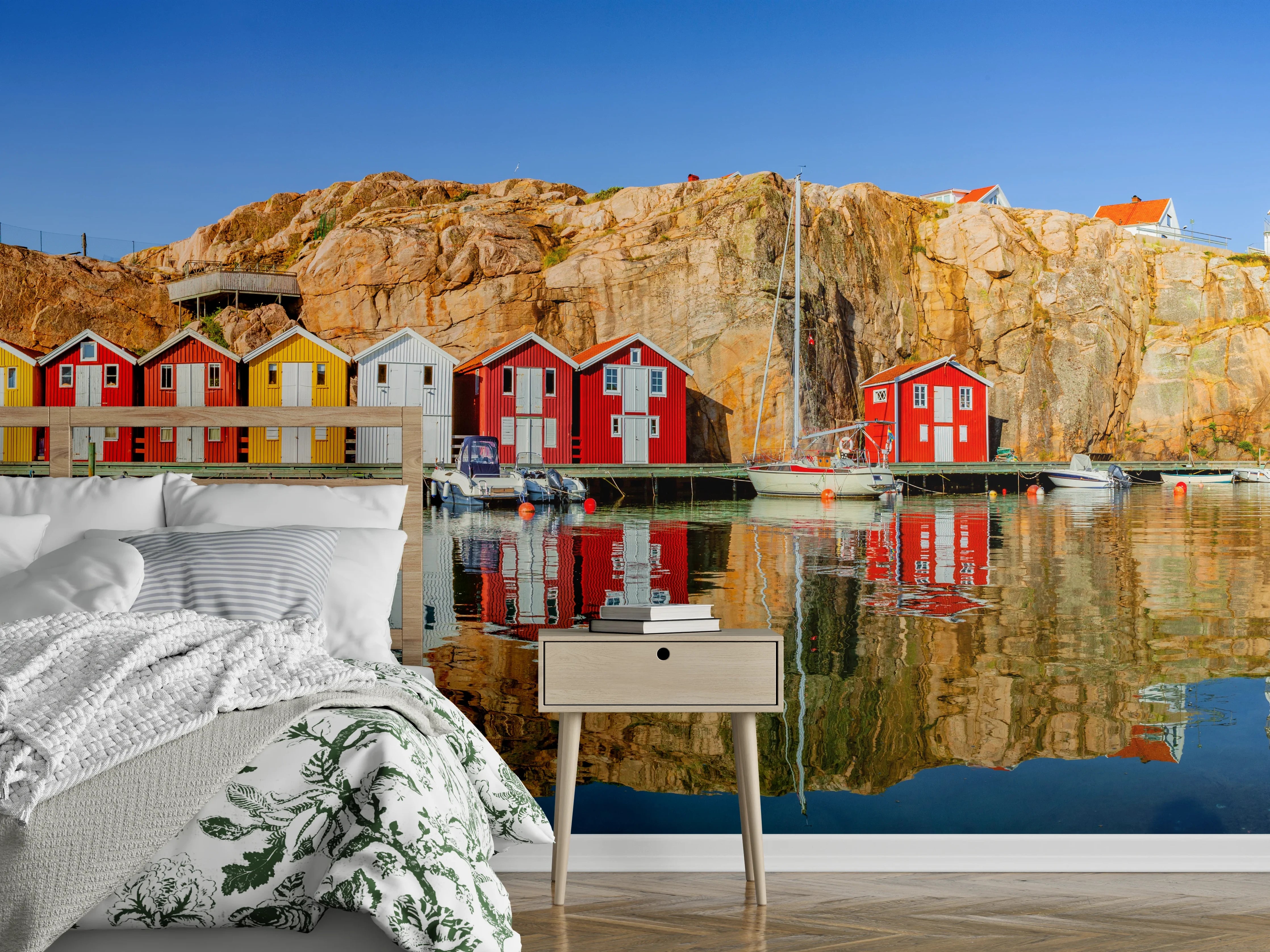 Wandverkleidung Schlafzimmer - Bunte Fischerhäuser in Schweden