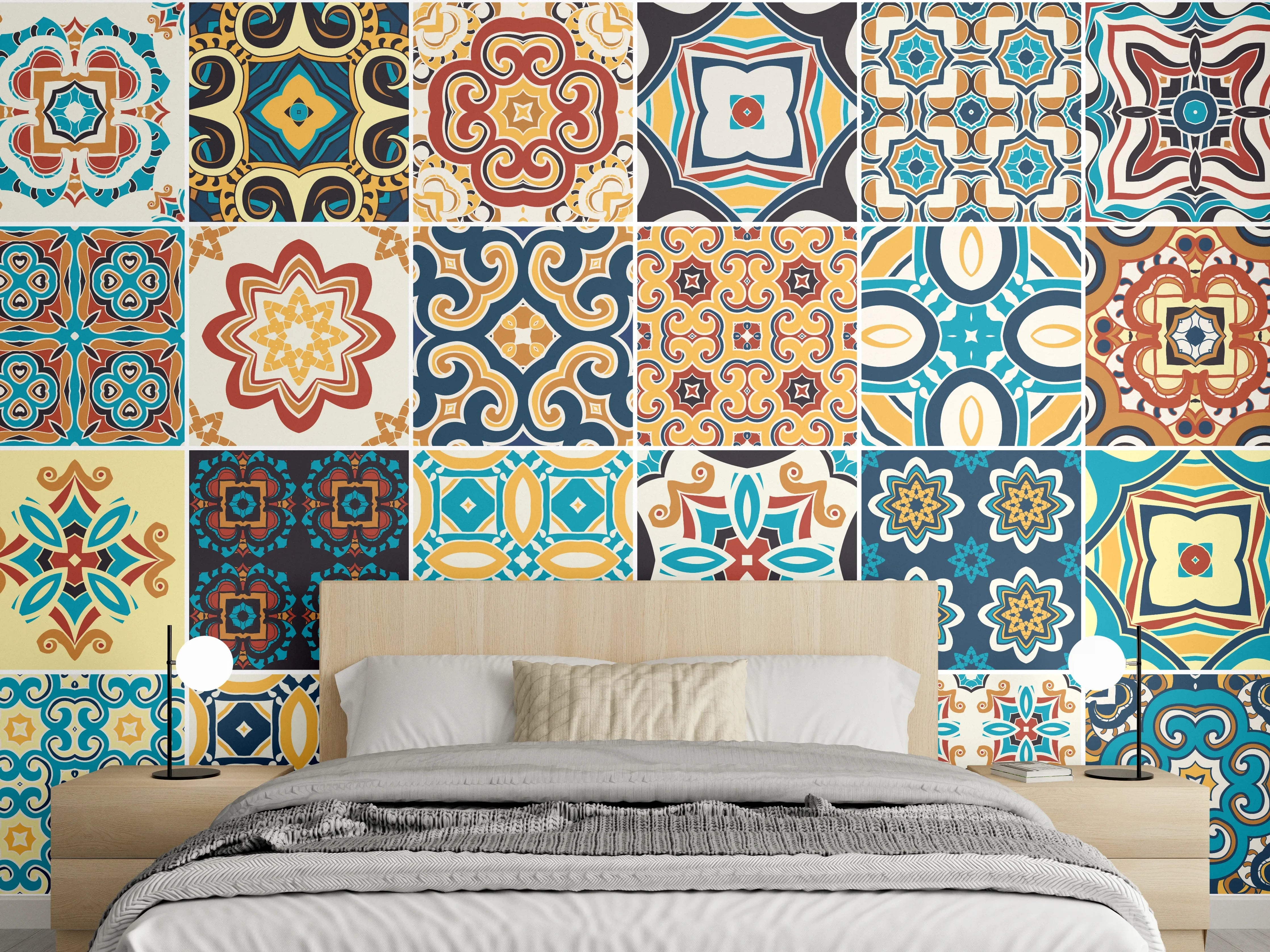 Wandverkleidung Schlafzimmer - Bunte Fliesenmosaik-Muster