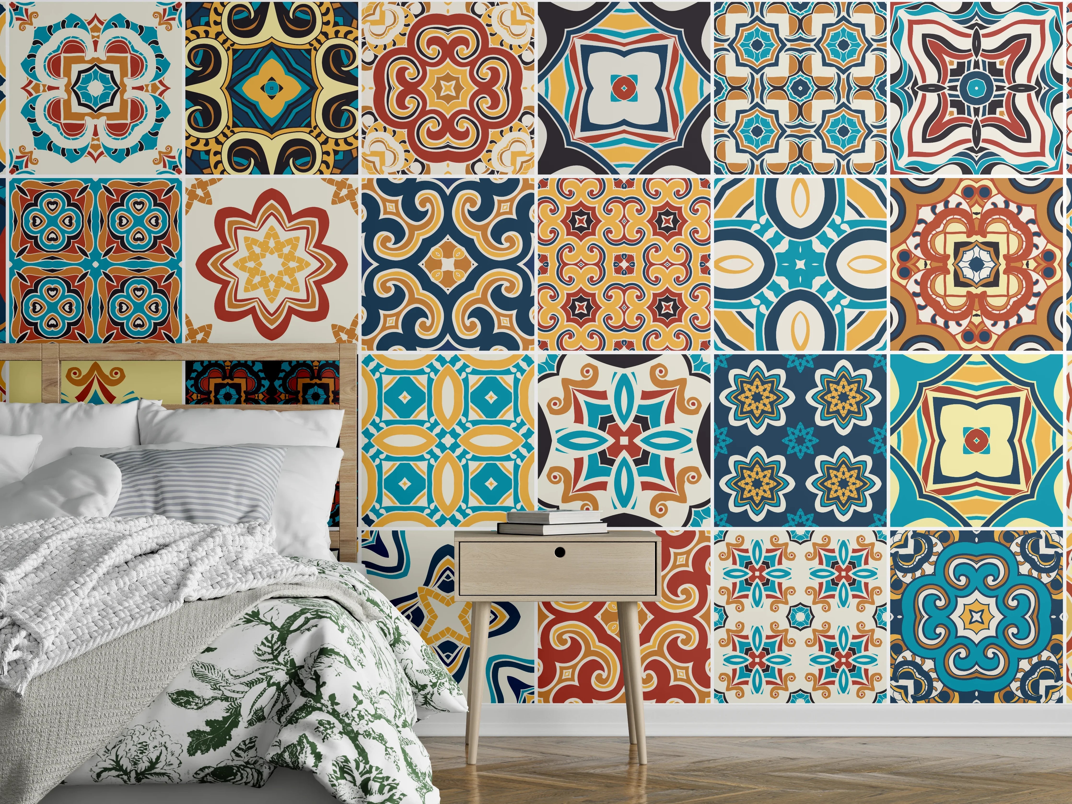 Wandverkleidung Schlafzimmer - Bunte Fliesenmosaik-Muster