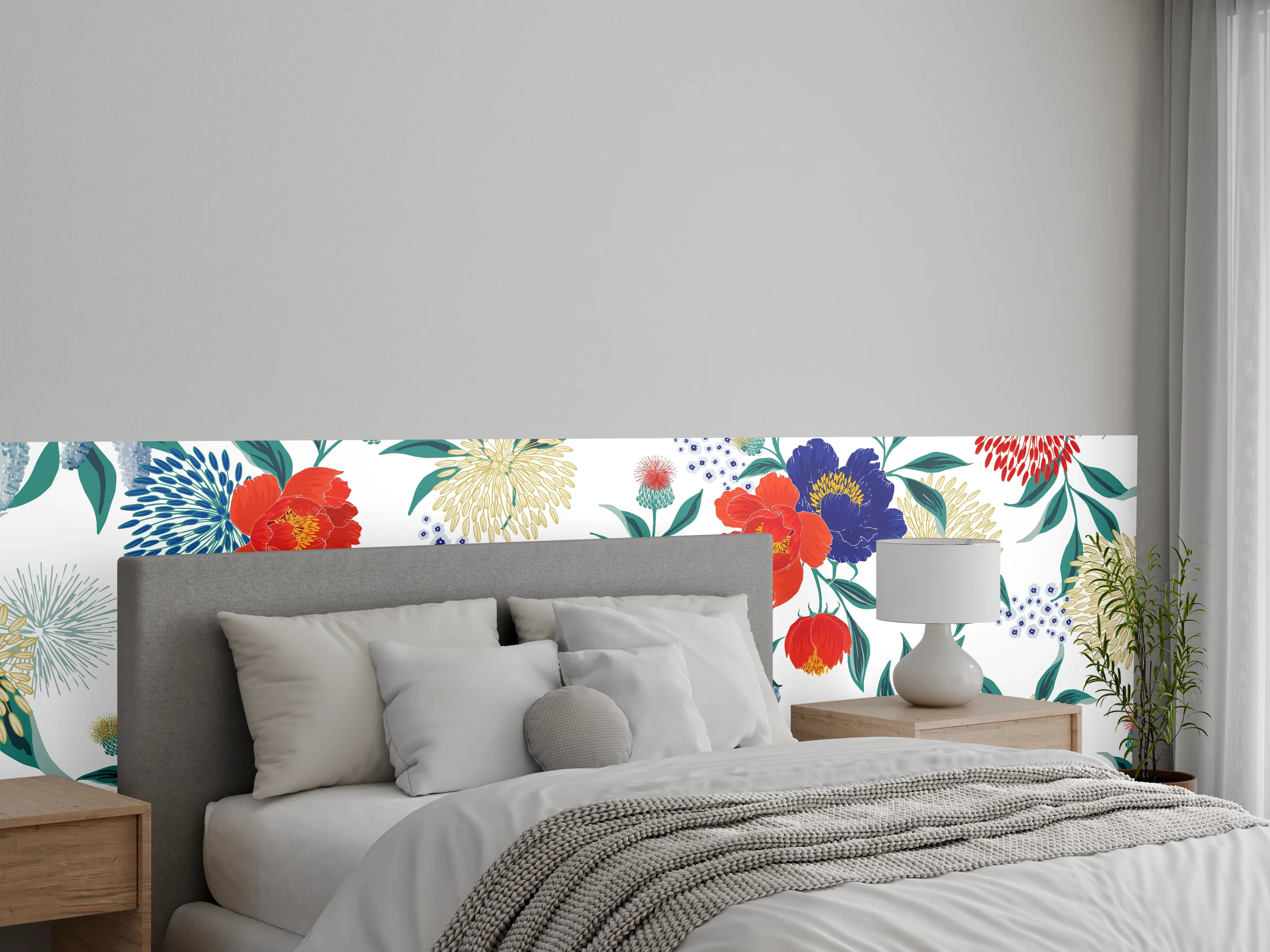 Wandverkleidung Schlafzimmer - Bunte Florale Muster Tapete
