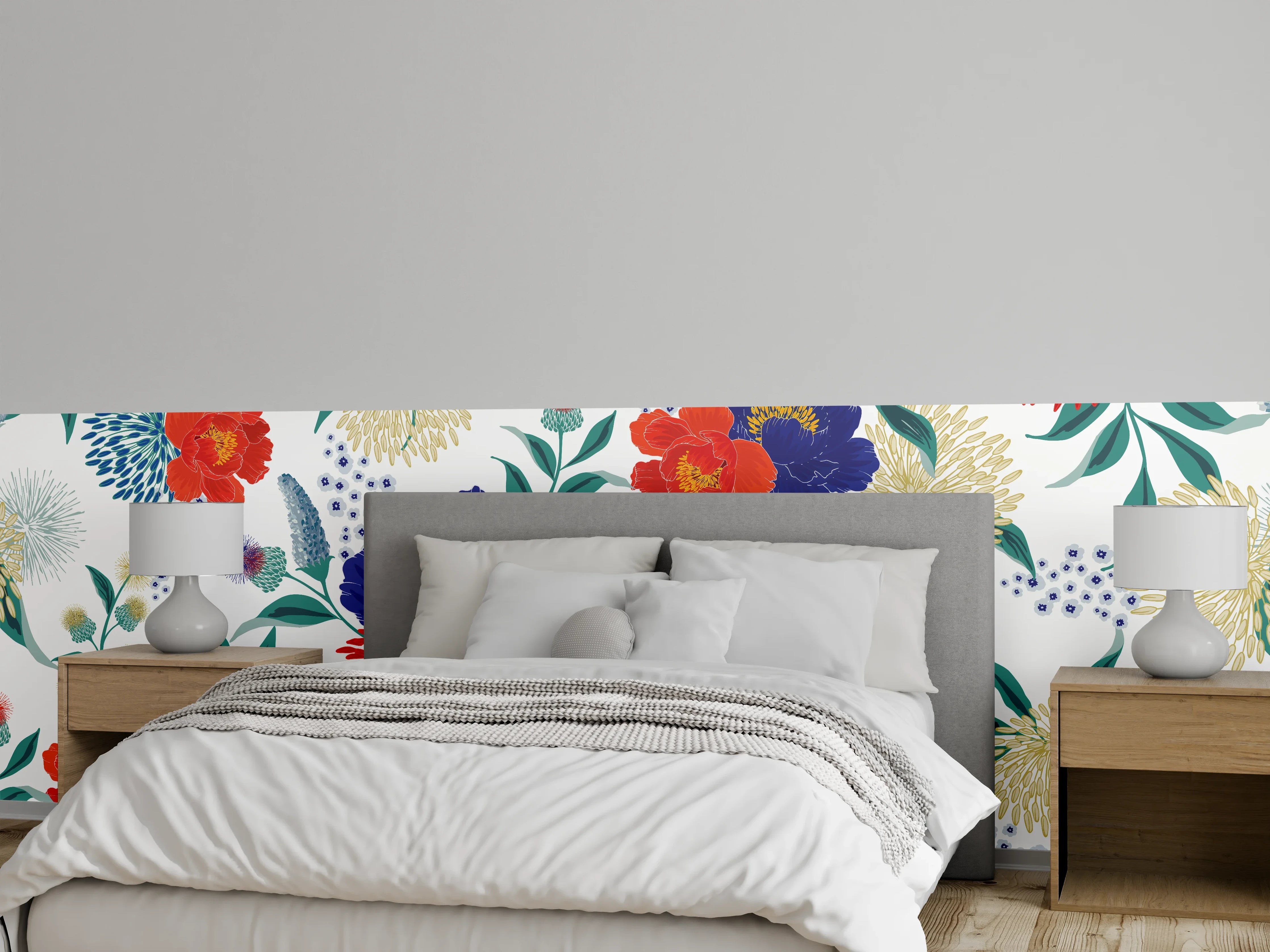 Wandverkleidung Schlafzimmer - Bunte Florale Muster Tapete