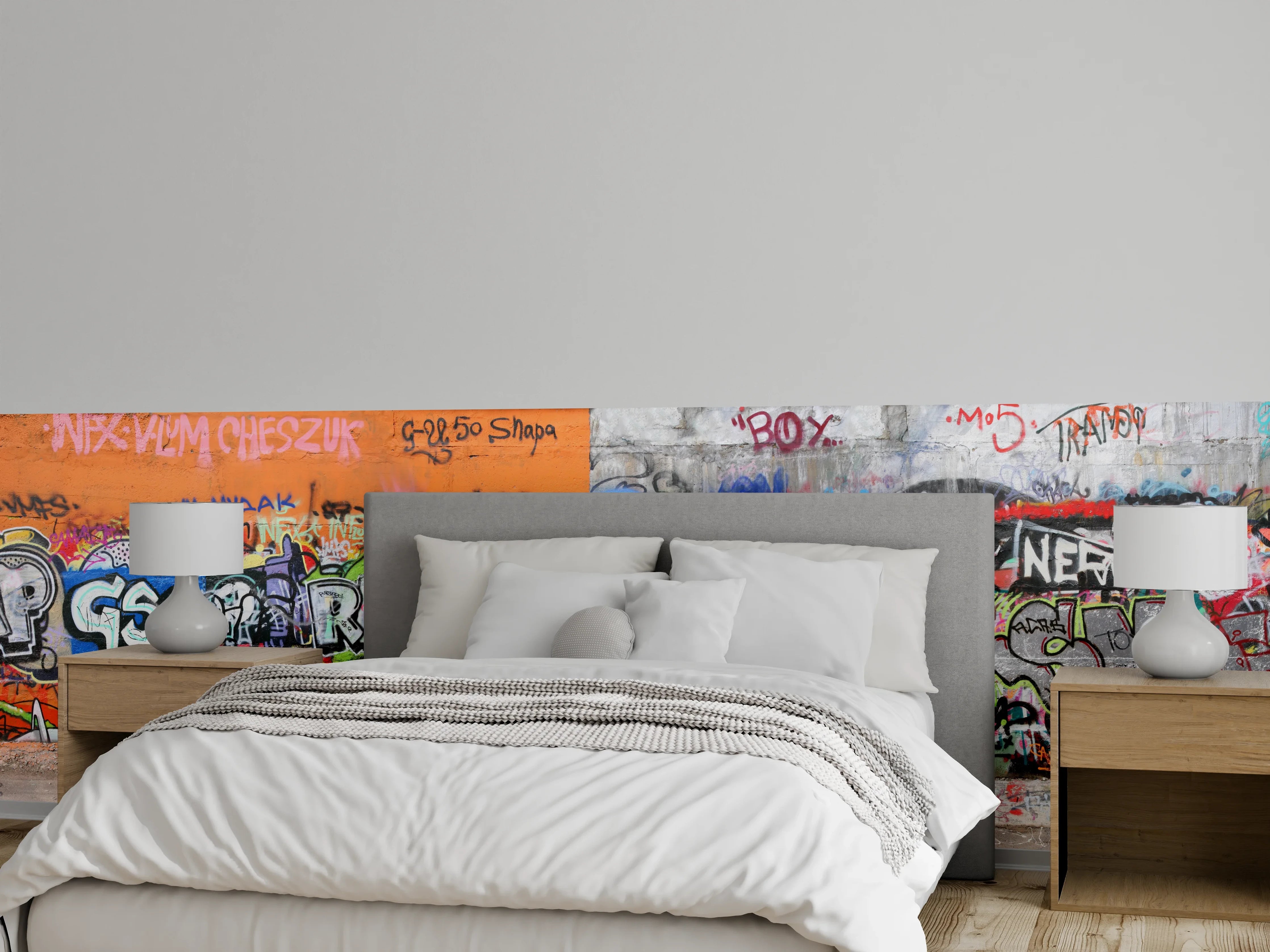 Wandverkleidung Schlafzimmer - Bunte Graffiti-Kunst Wand