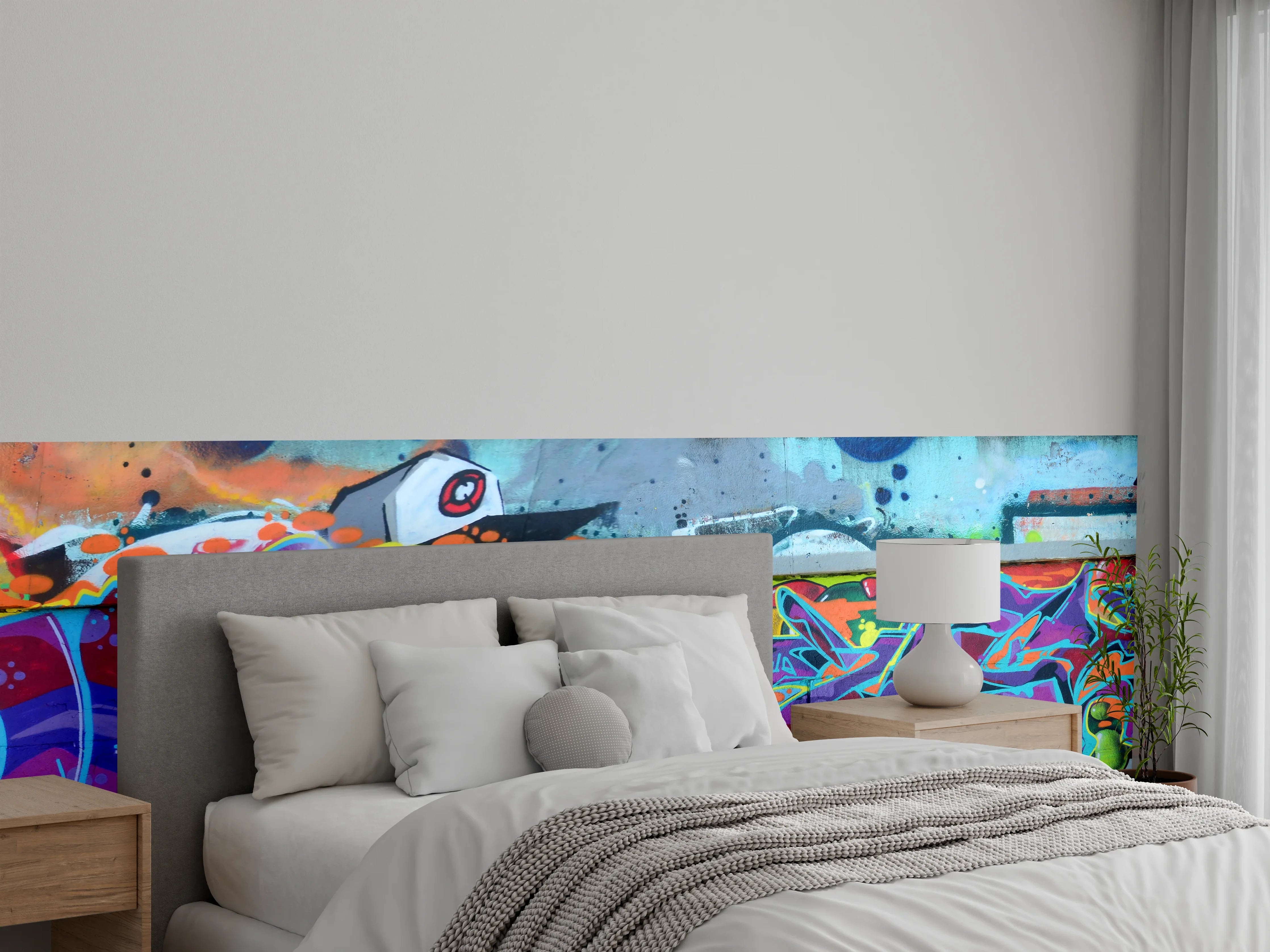 Wandverkleidung Schlafzimmer - Bunte Graffiti-Wandkunst
