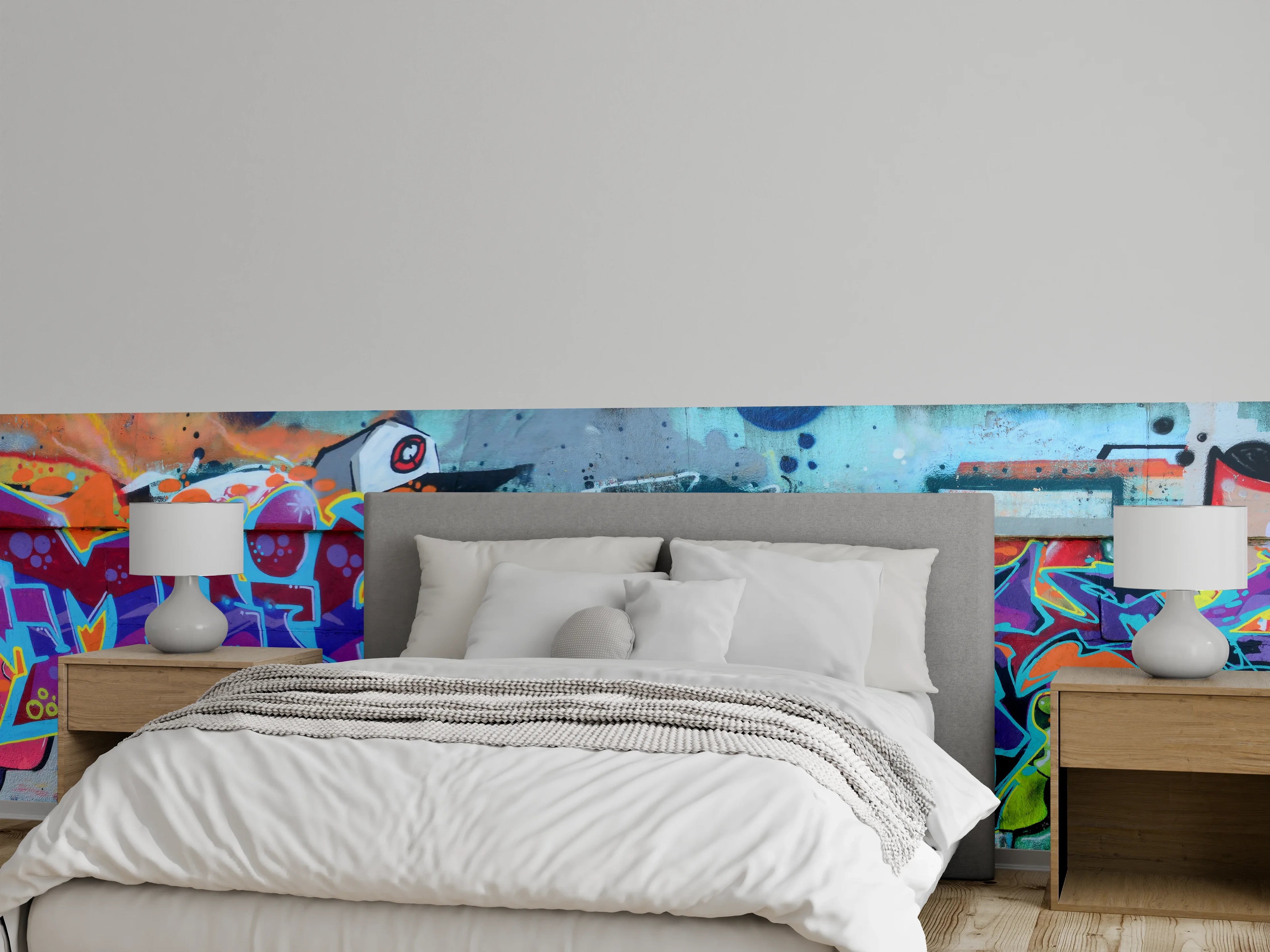 Wandverkleidung Schlafzimmer - Bunte Graffiti-Wandkunst