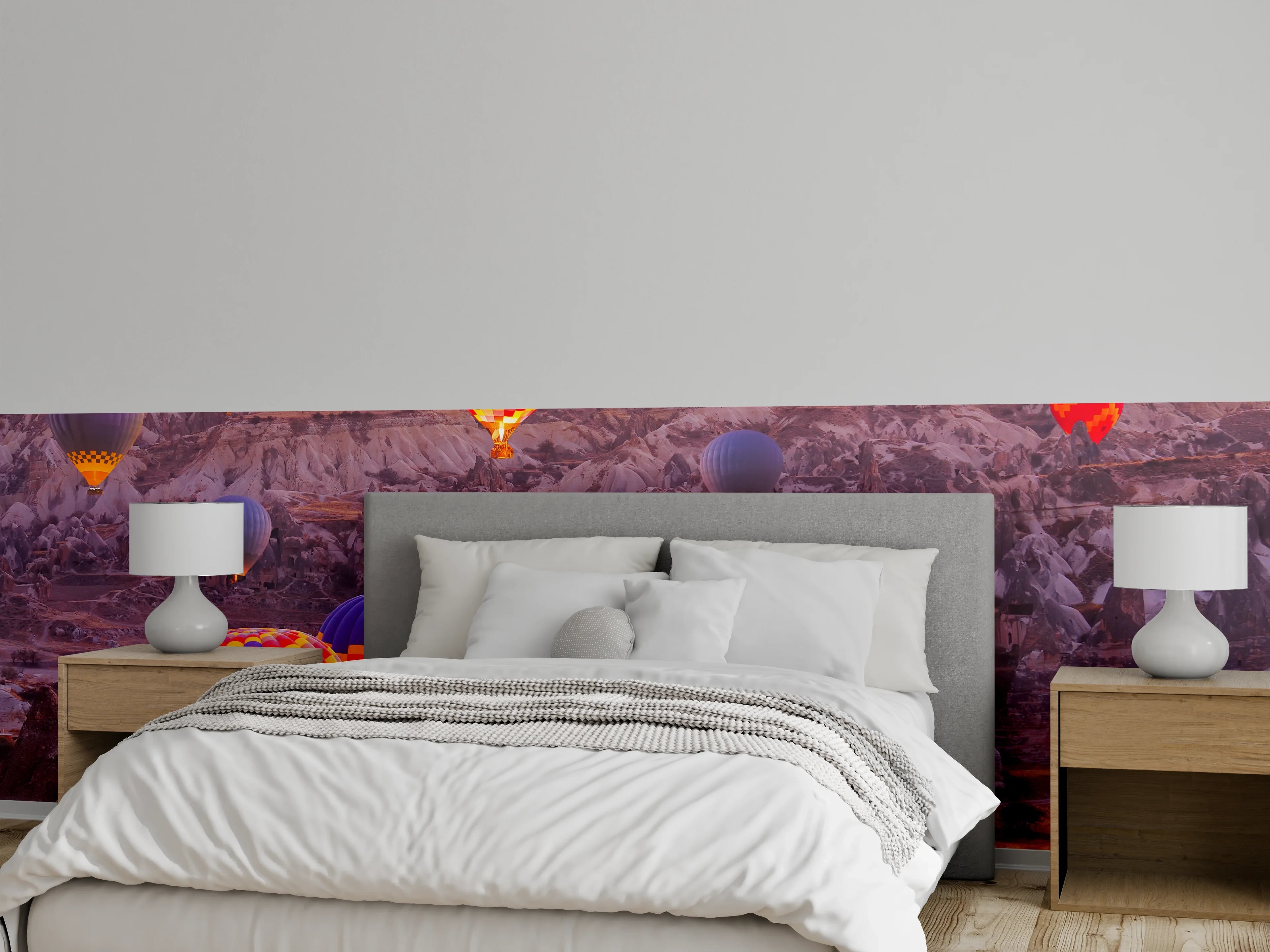 Wandverkleidung Schlafzimmer - Bunte Heißluftballons über Kappadokien