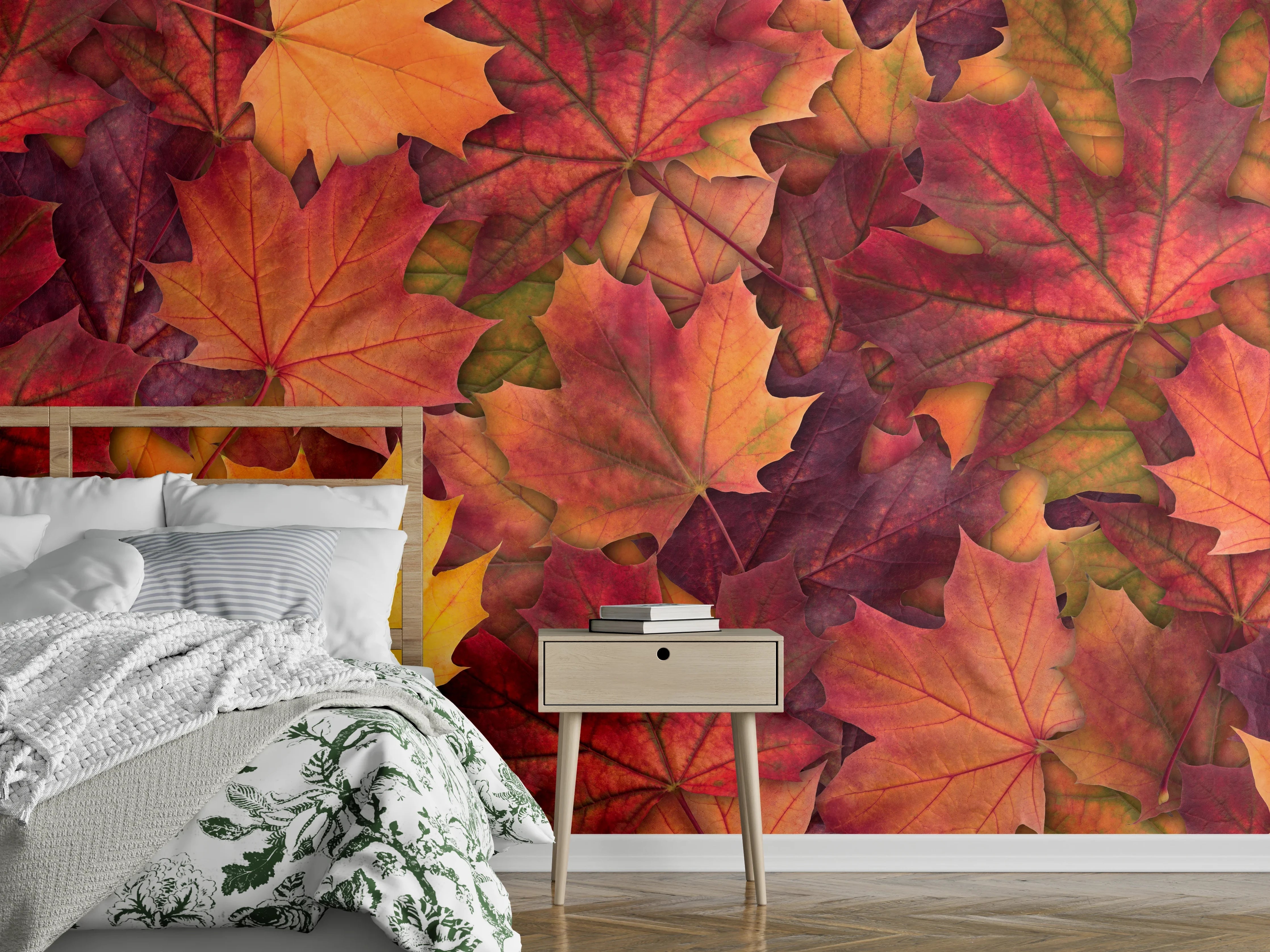 Wandverkleidung Schlafzimmer - Bunte Herbst Ahornbaum Blätter