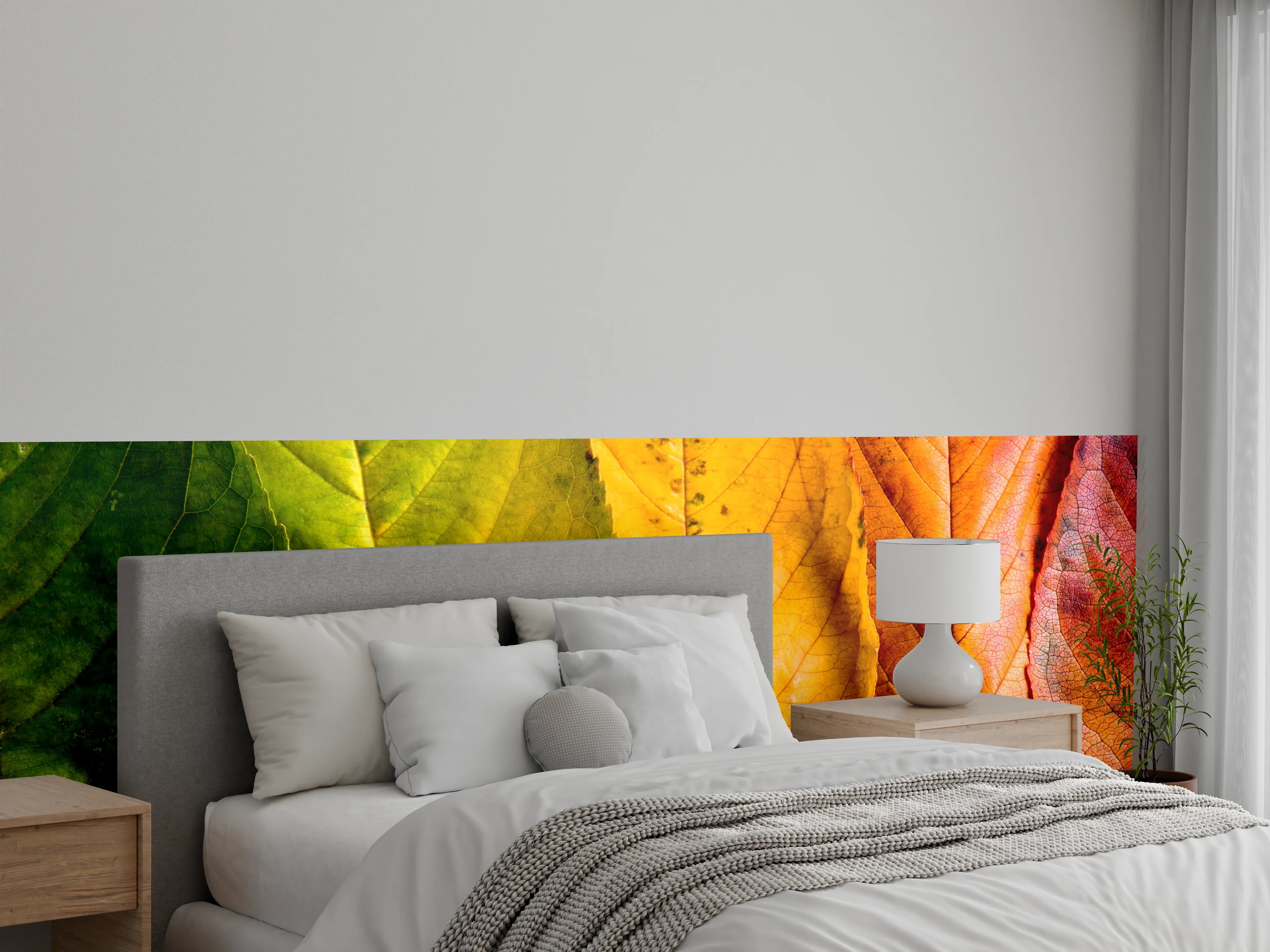 Wandverkleidung Schlafzimmer - Bunte Herbstblätter in lebendigen Farbtönen