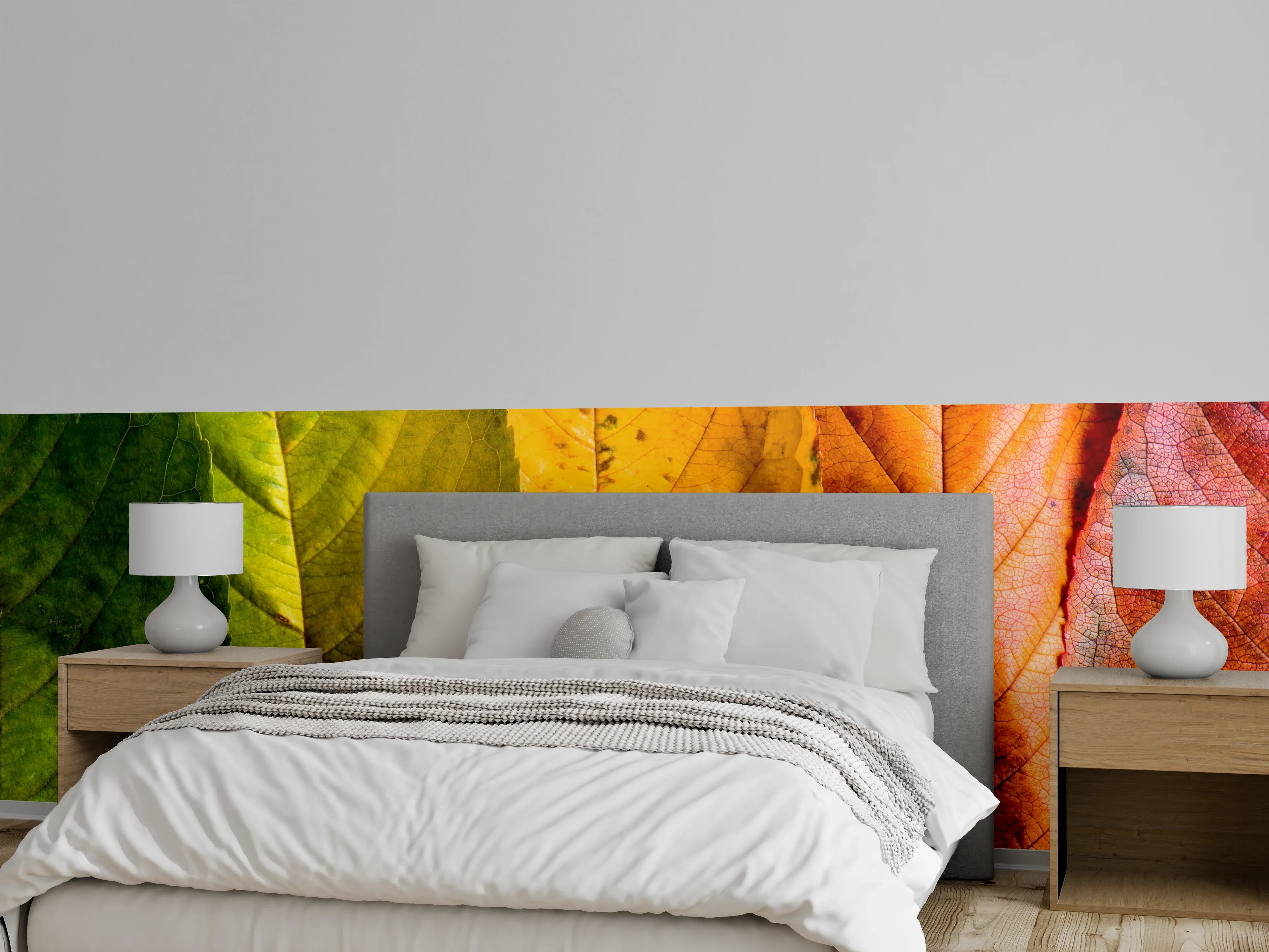 Wandverkleidung Schlafzimmer - Bunte Herbstblätter in lebendigen Farbtönen