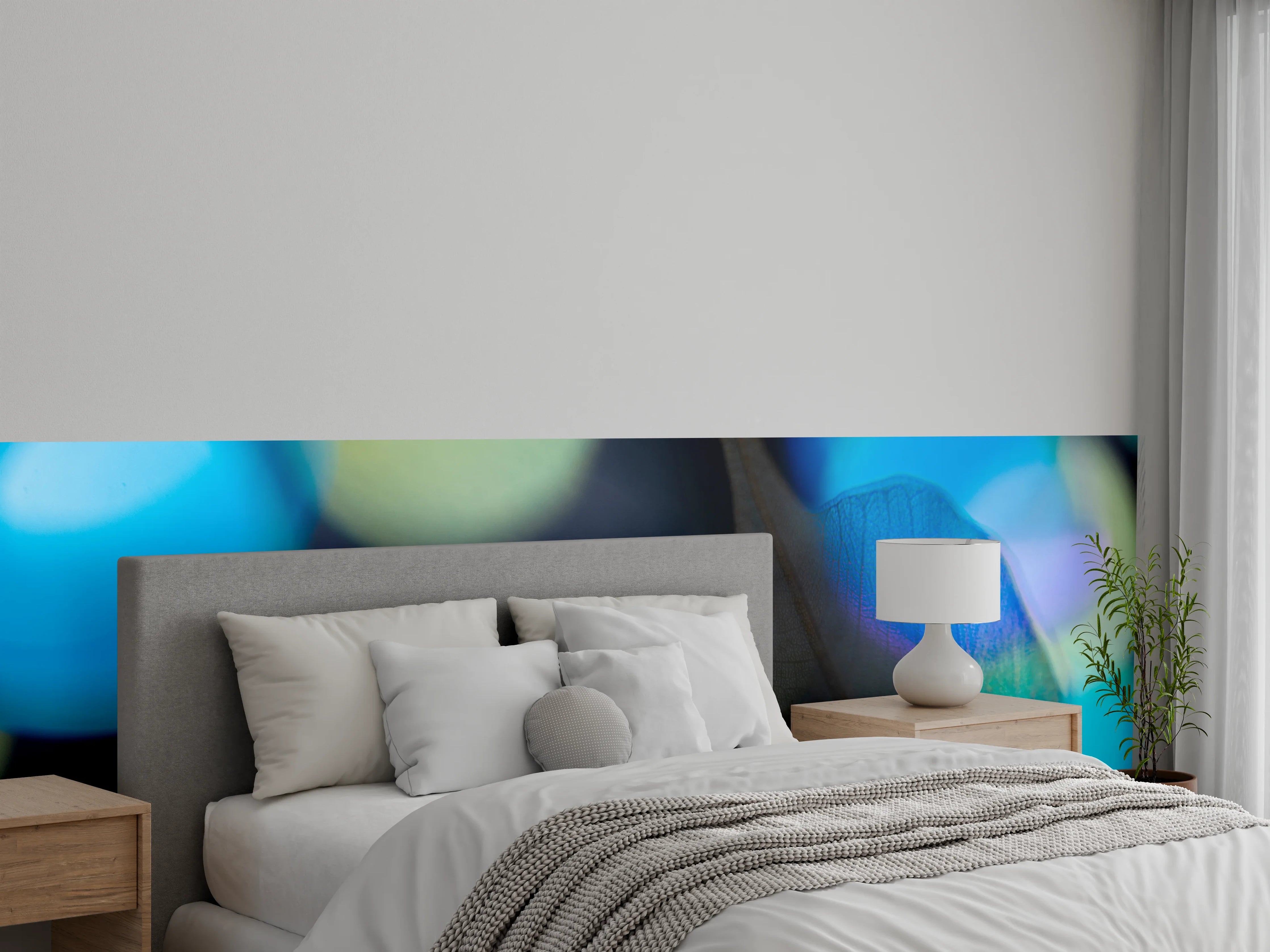 Wandverkleidung Schlafzimmer - Bunte Lichtreflexe auf filigranem Blatt