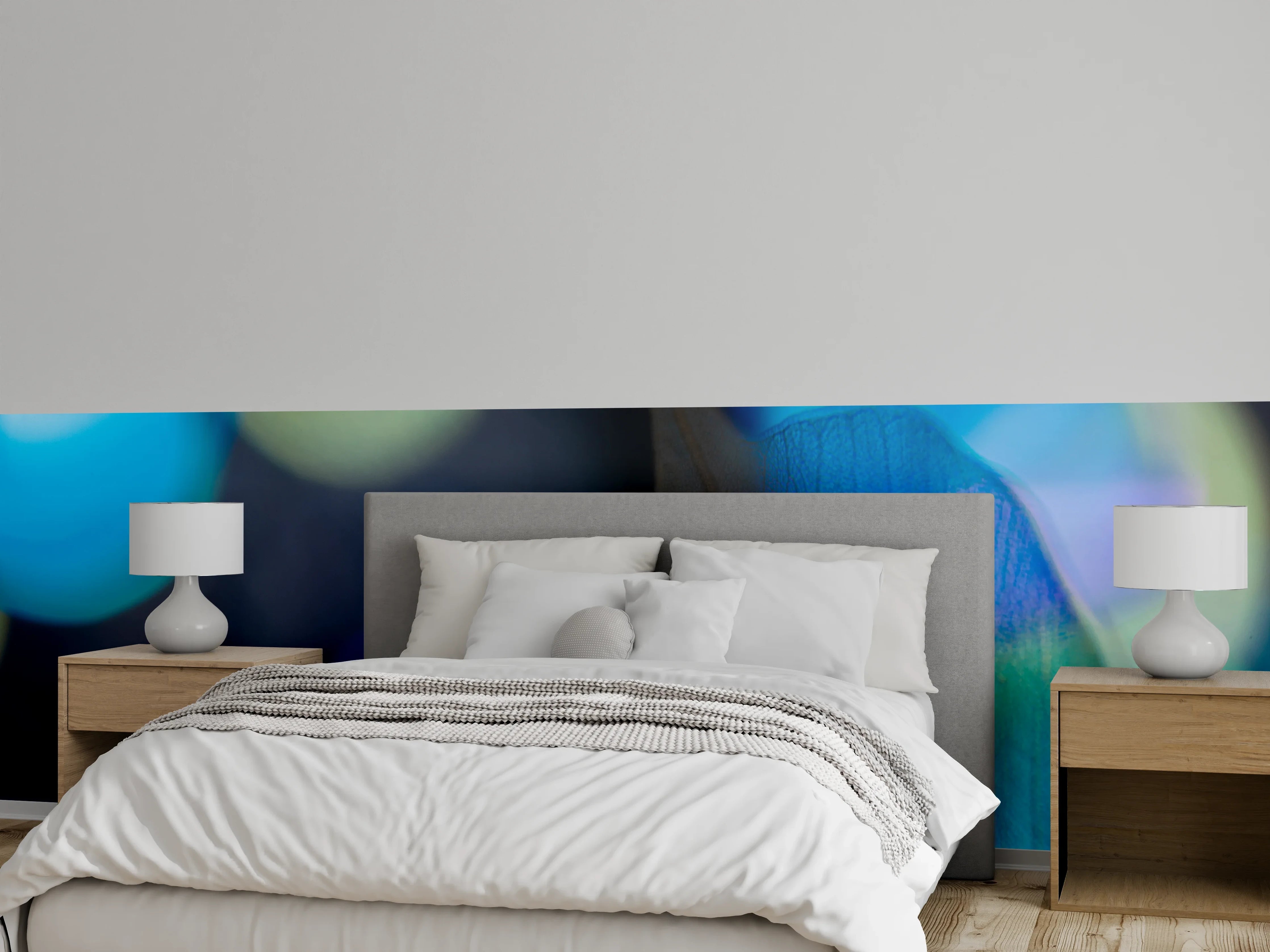 Wandverkleidung Schlafzimmer - Bunte Lichtreflexe auf filigranem Blatt