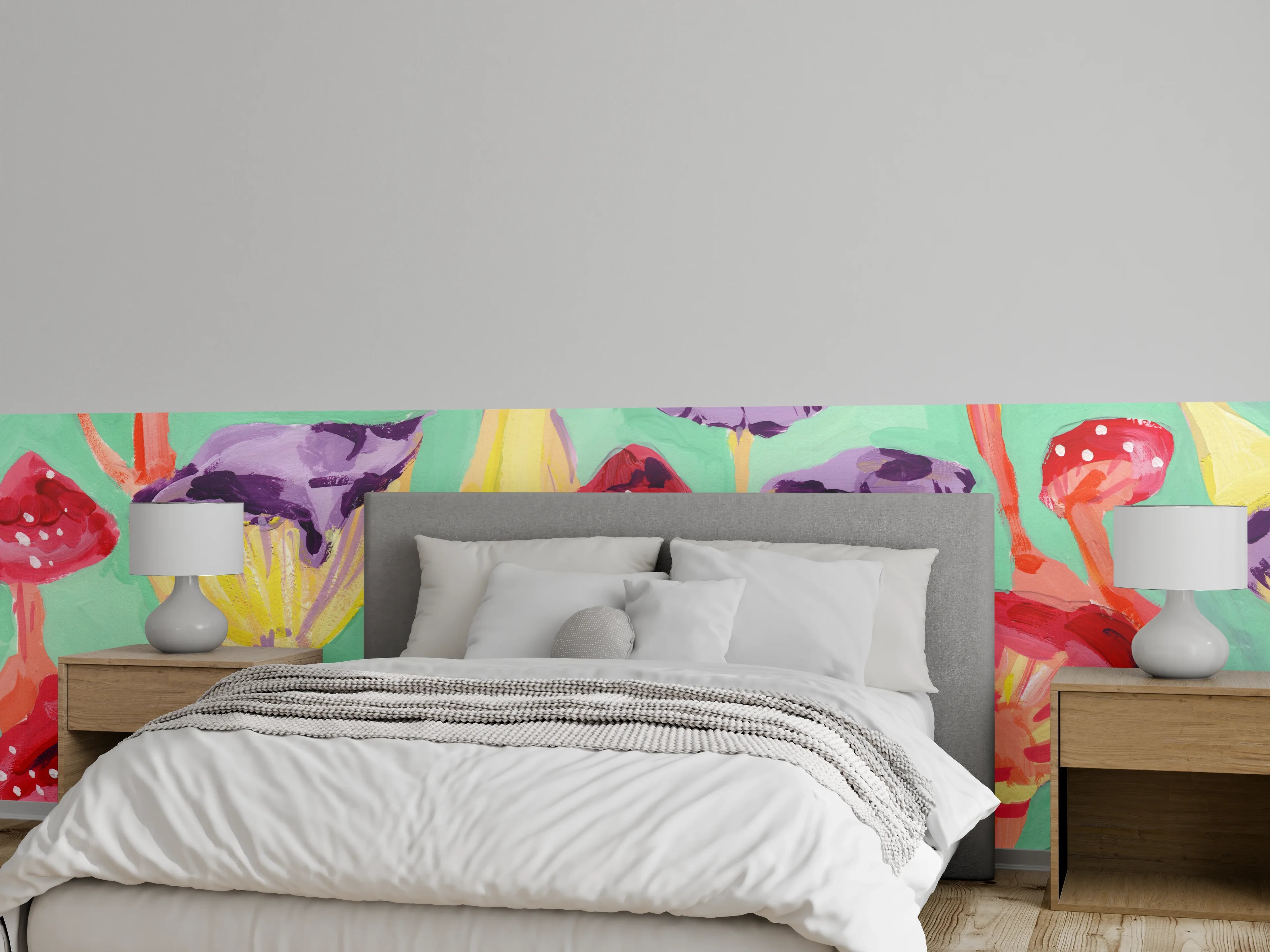Wandverkleidung Schlafzimmer - Bunte Pilze Aquarell Illustration