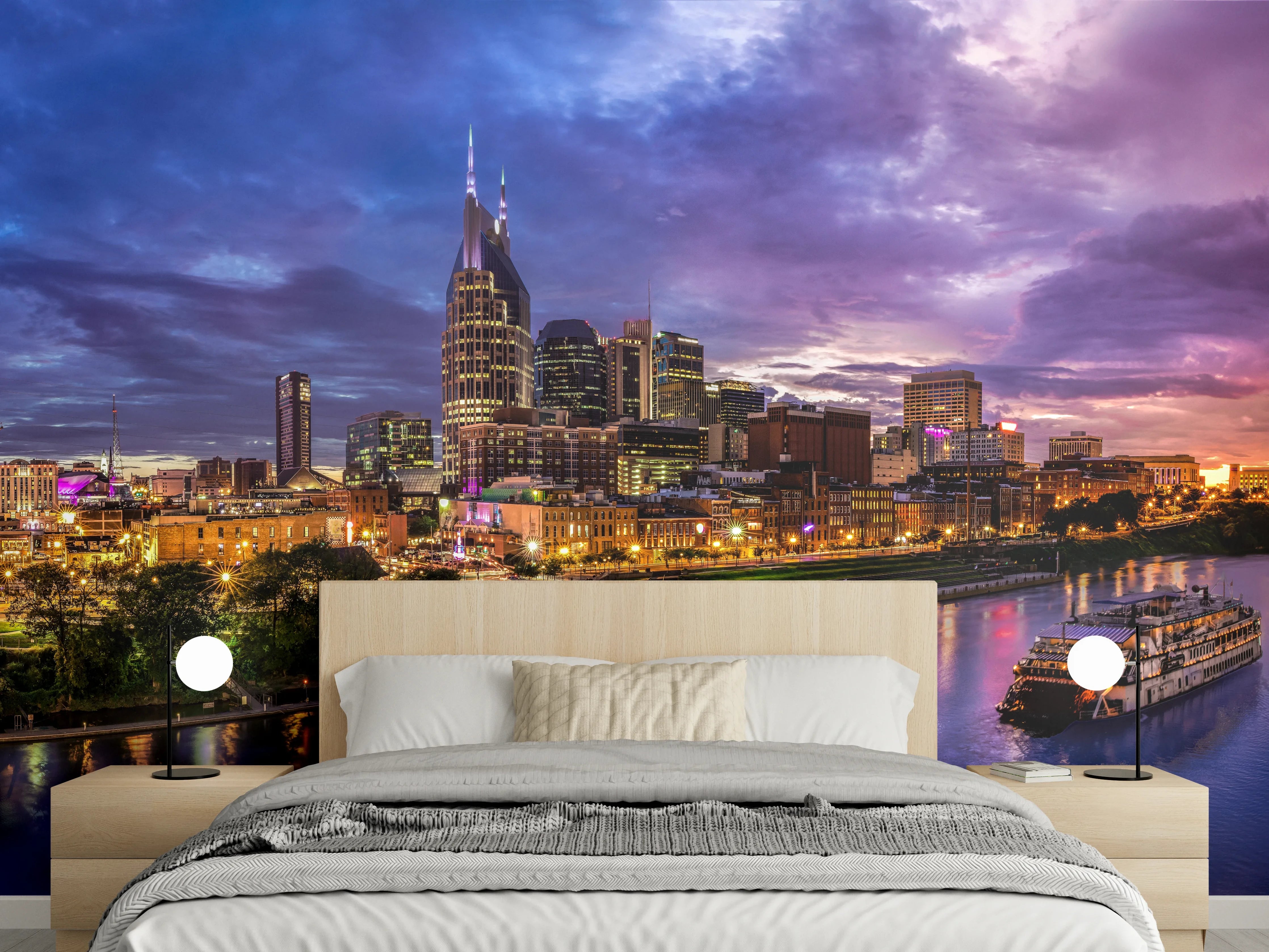 Wandverkleidung Schlafzimmer - Bunte Skyline von Nashville