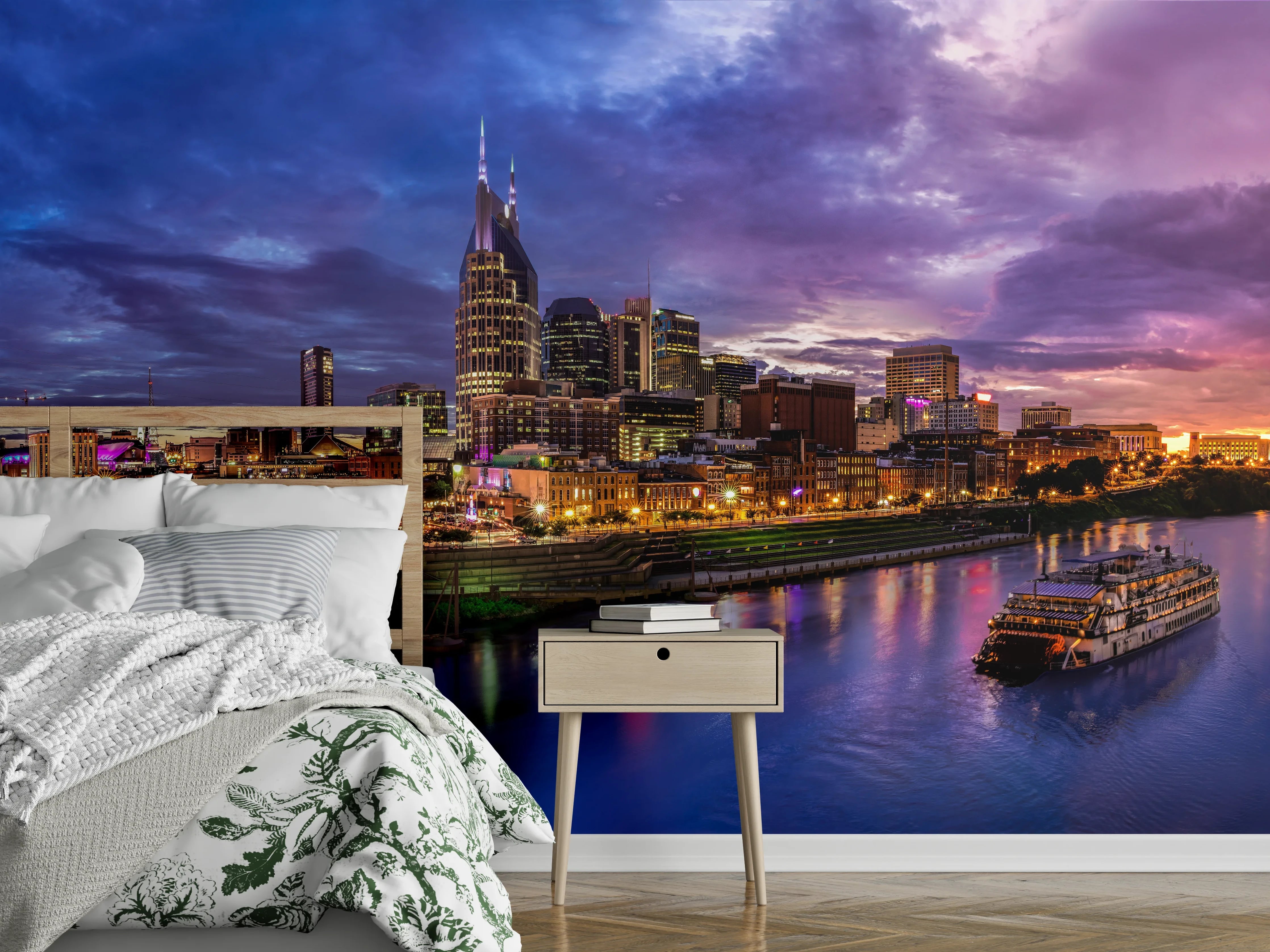 Wandverkleidung Schlafzimmer - Bunte Skyline von Nashville