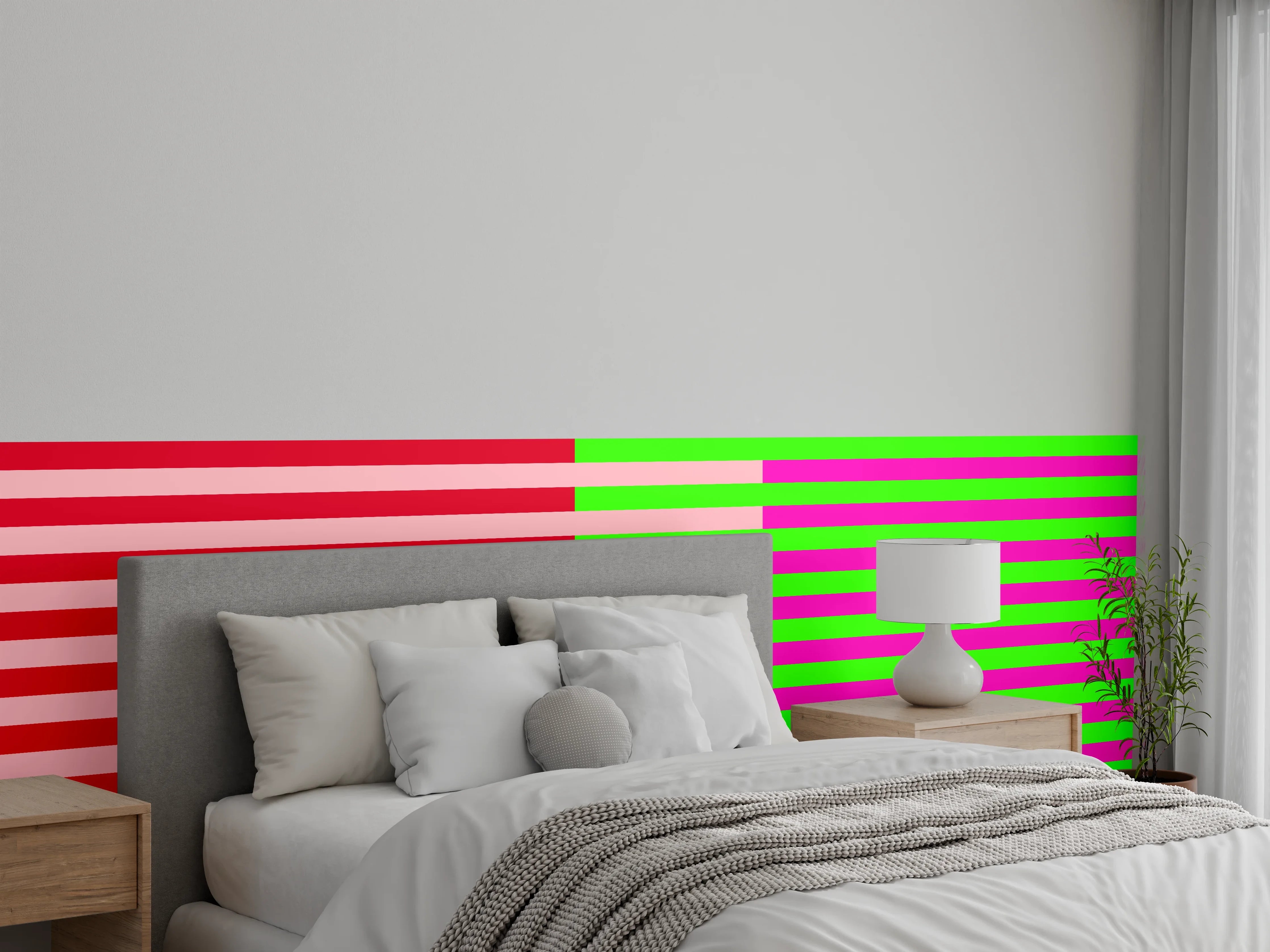 Wandverkleidung Schlafzimmer - Bunte Streifen-Optik modern abstrakt