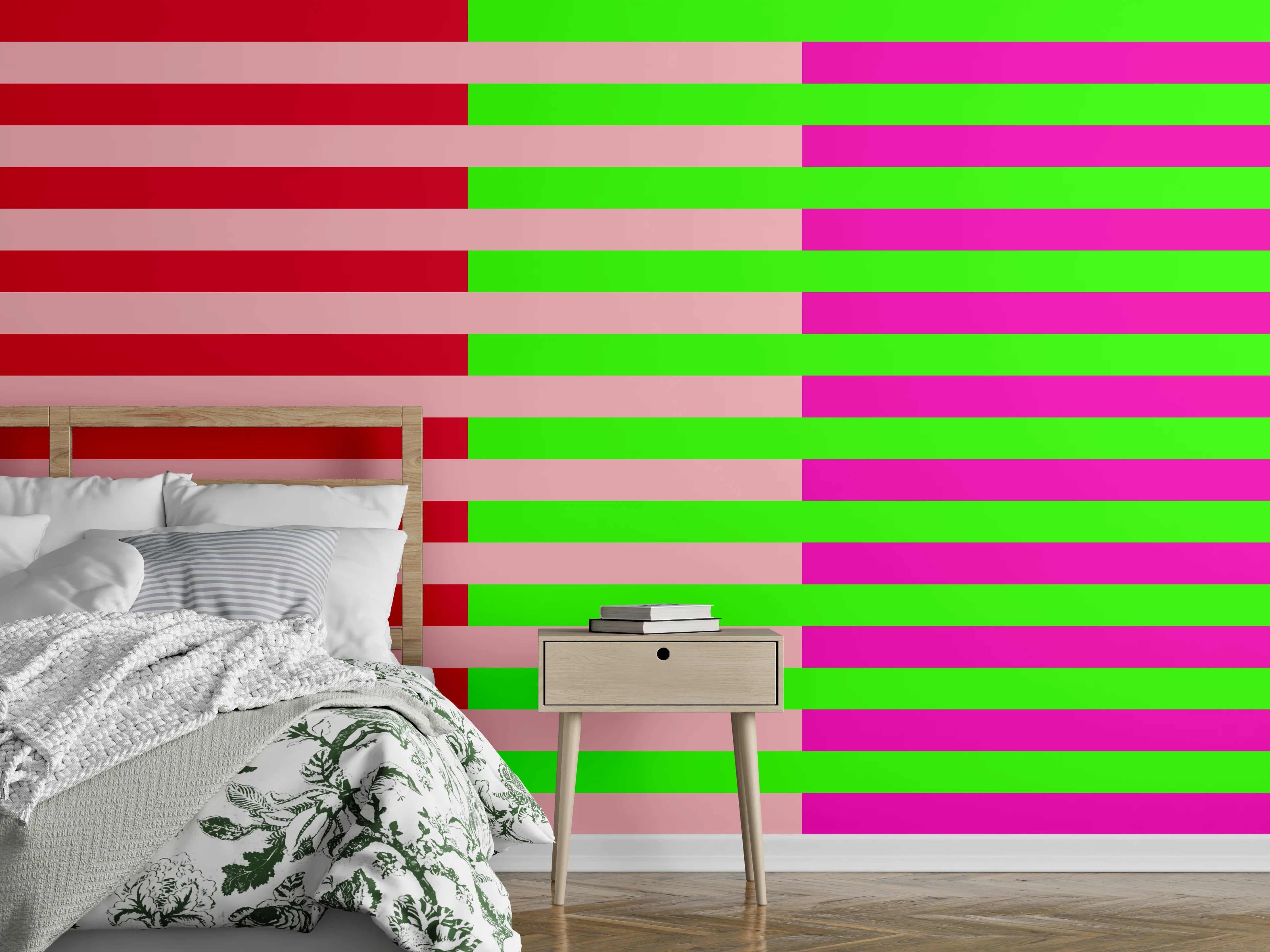 Wandverkleidung Schlafzimmer - Bunte Streifen-Optik modern abstrakt