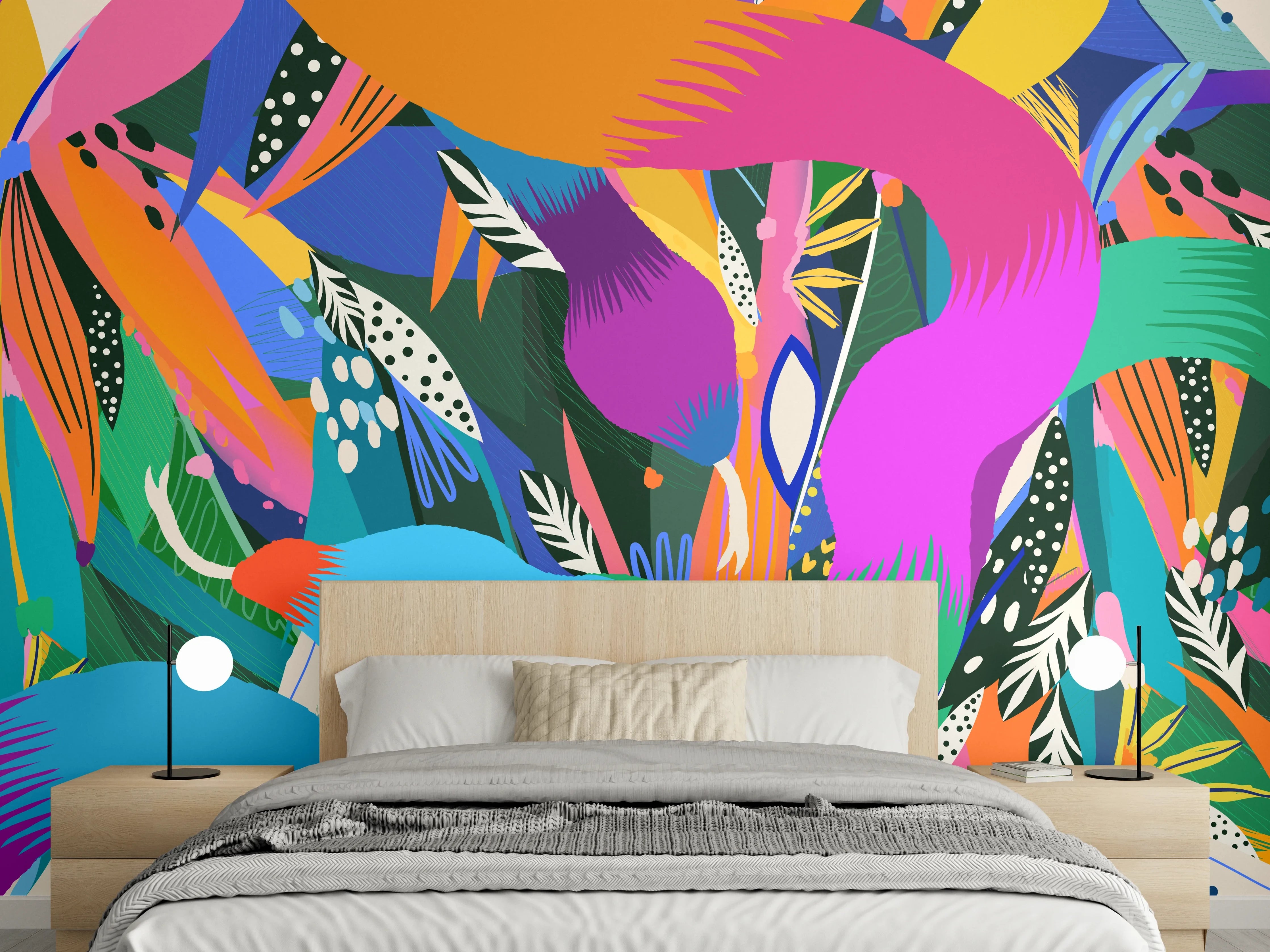 Wandverkleidung Schlafzimmer - Bunte Tropische Schlangen-Illustration