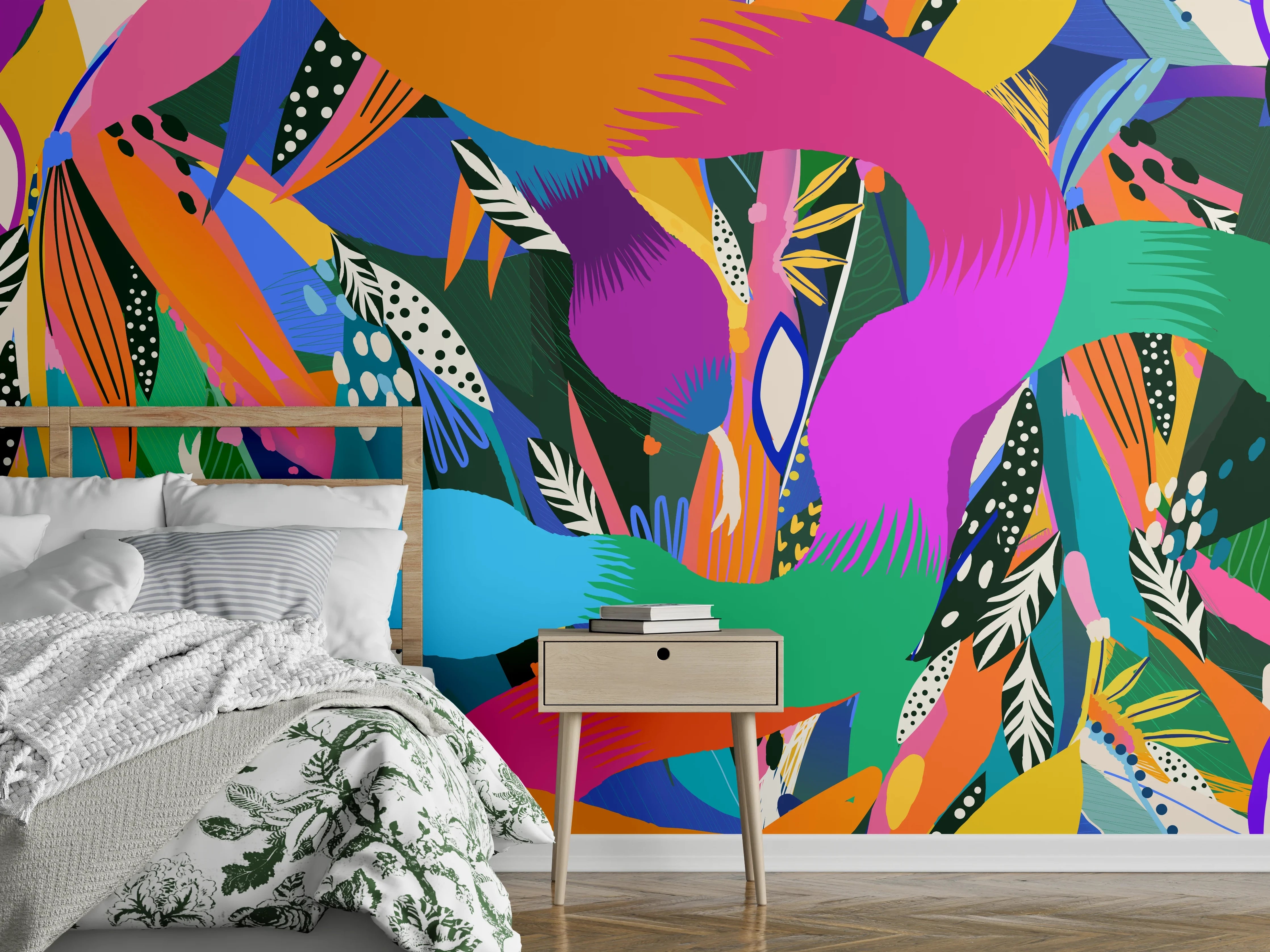 Wandverkleidung Schlafzimmer - Bunte Tropische Schlangen-Illustration