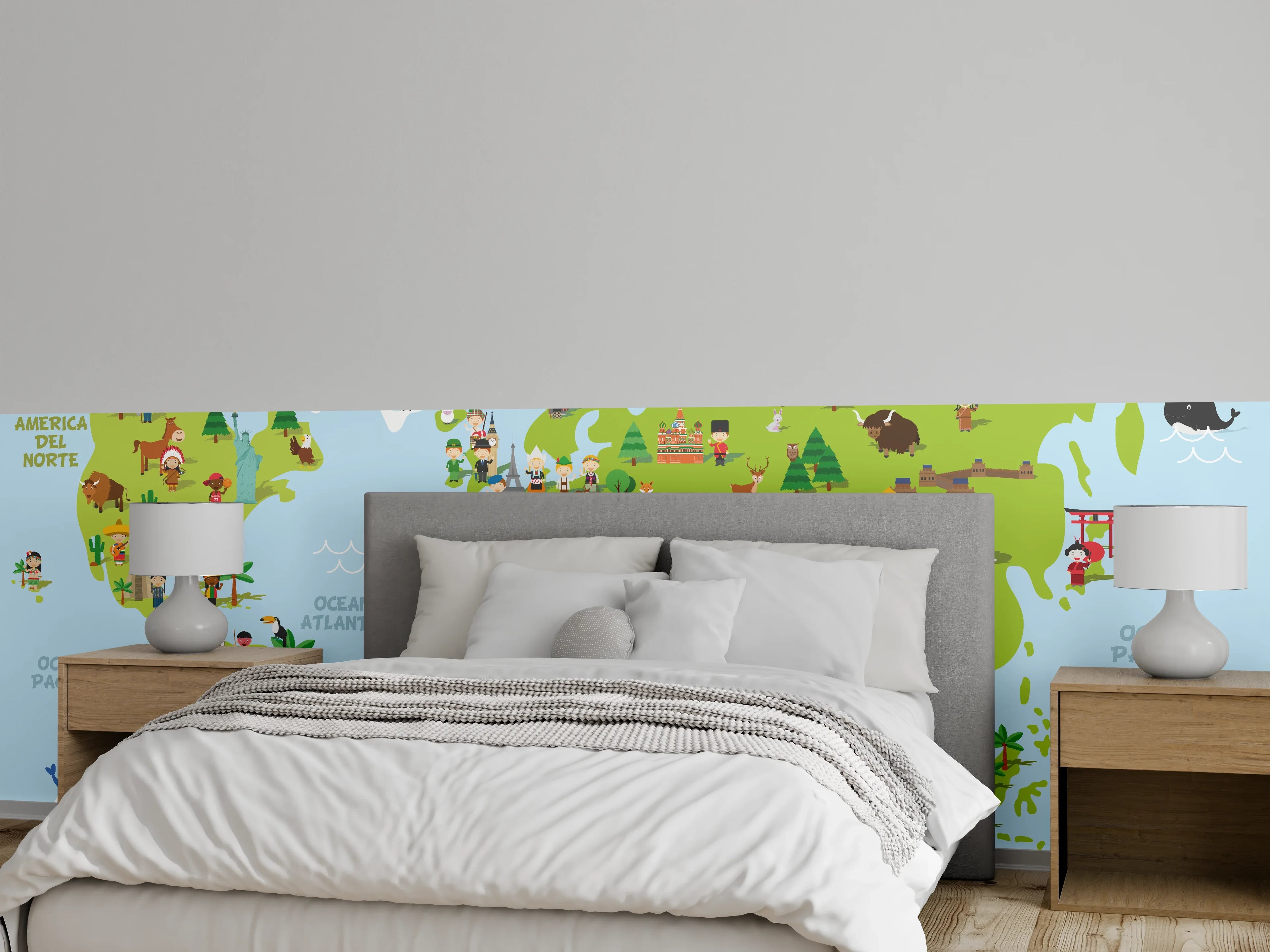 Wandverkleidung Schlafzimmer - Bunte Weltkarte Illustration