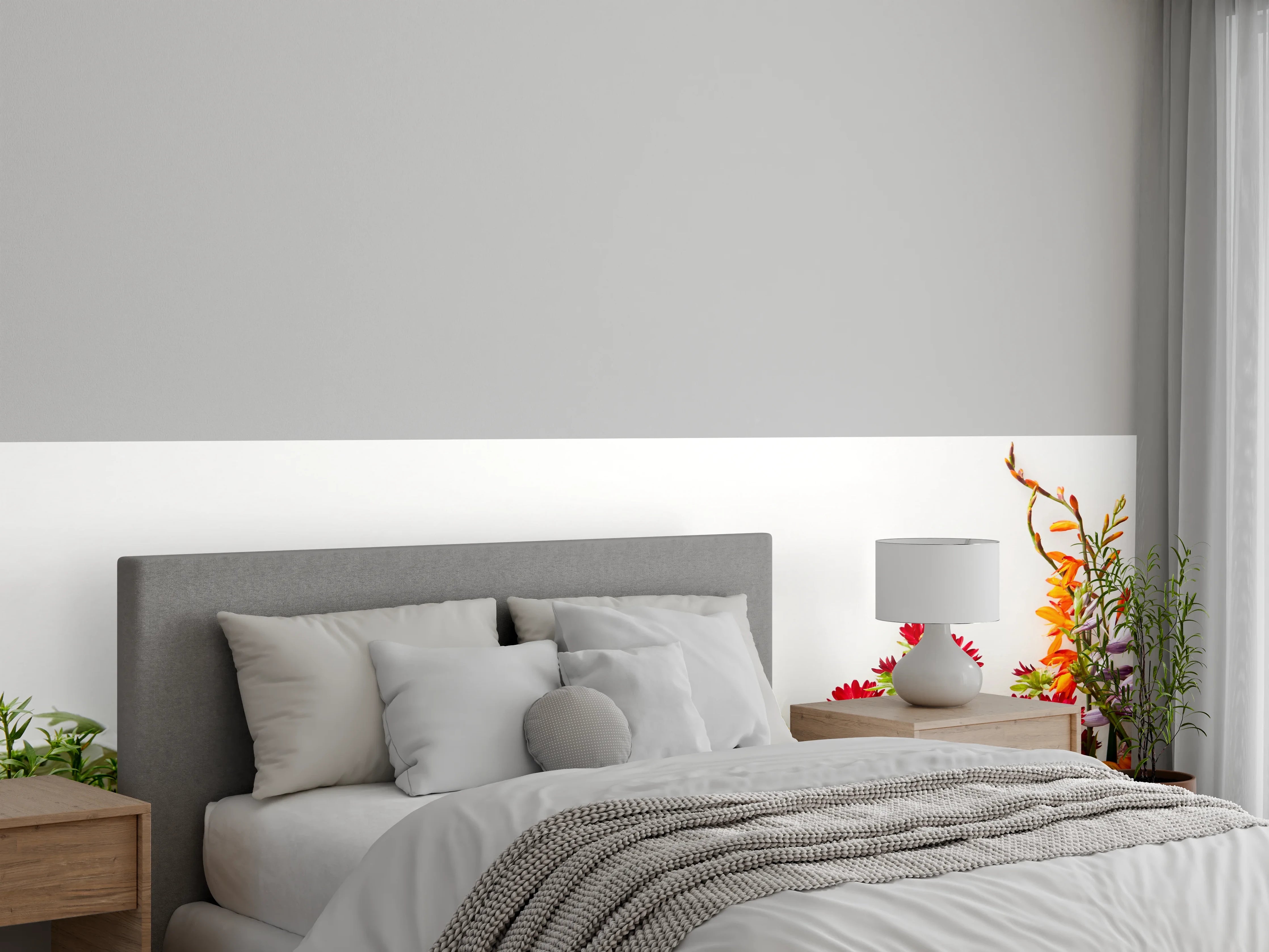 Wandverkleidung Schlafzimmer - Bunte Wildblumen auf Weiß