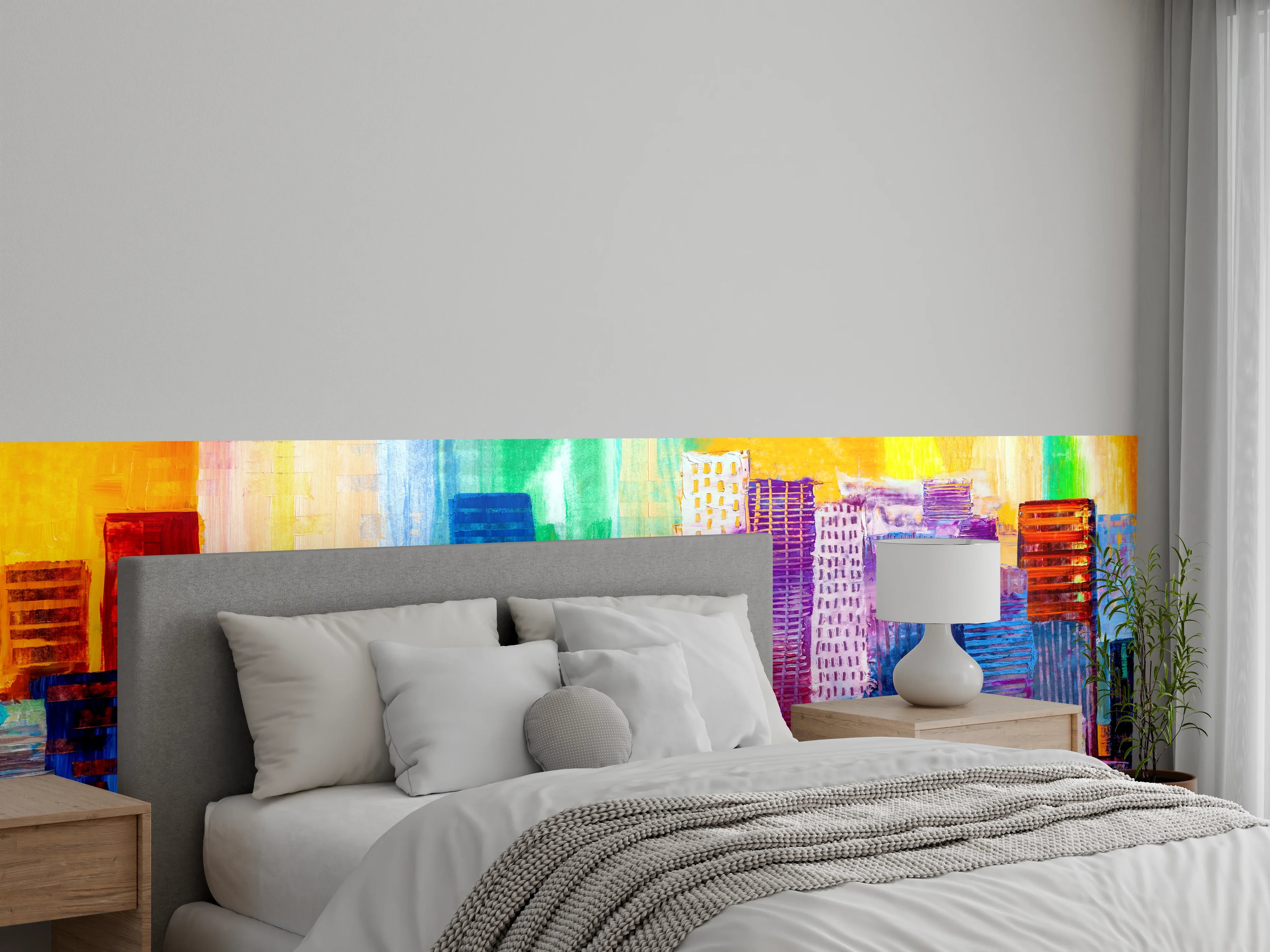 Wandverkleidung Schlafzimmer - Bunte abstrakte Skyline Malerei