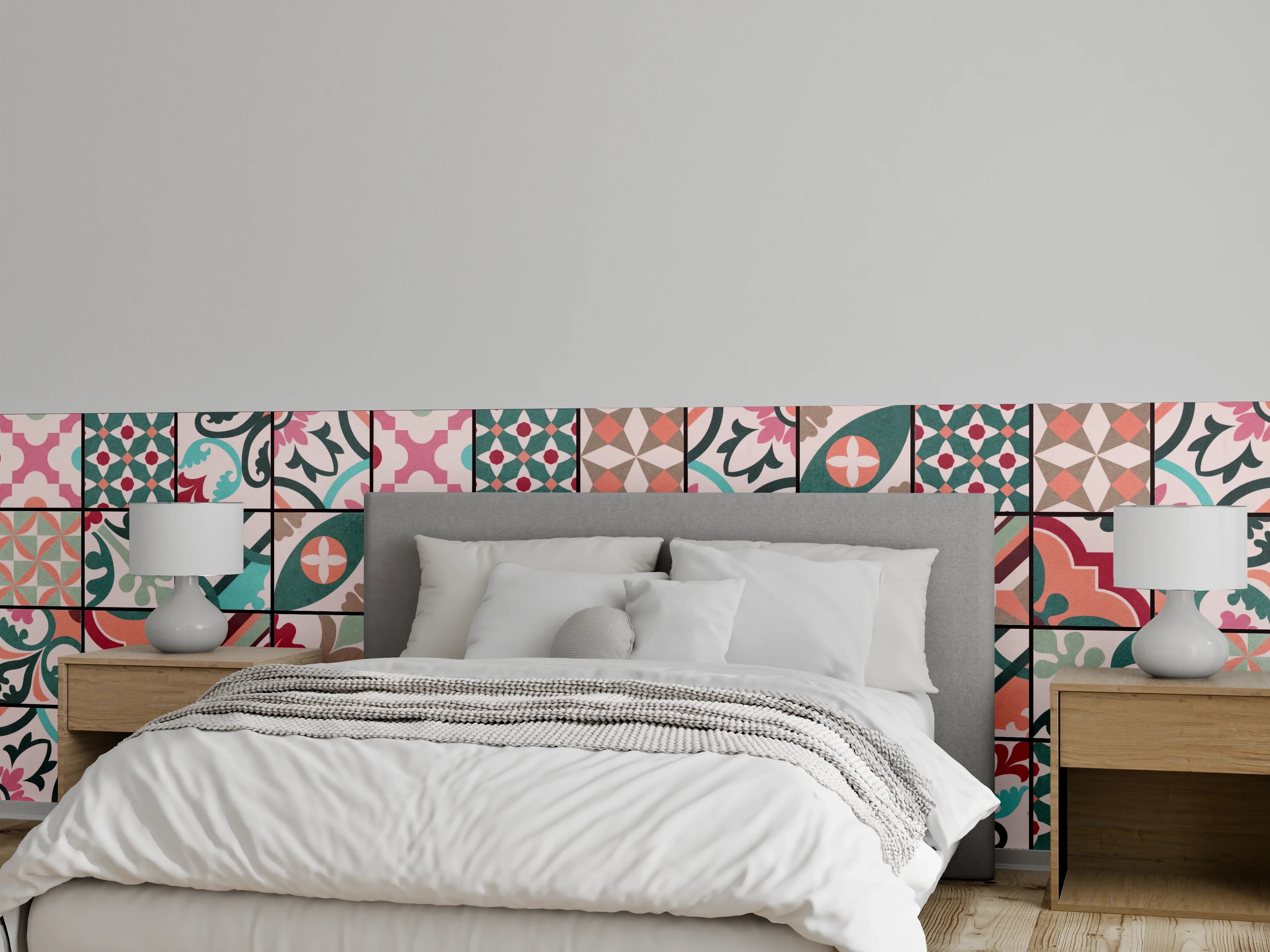 Wandverkleidung Schlafzimmer - Bunte abstrakte Vintage Fliesen