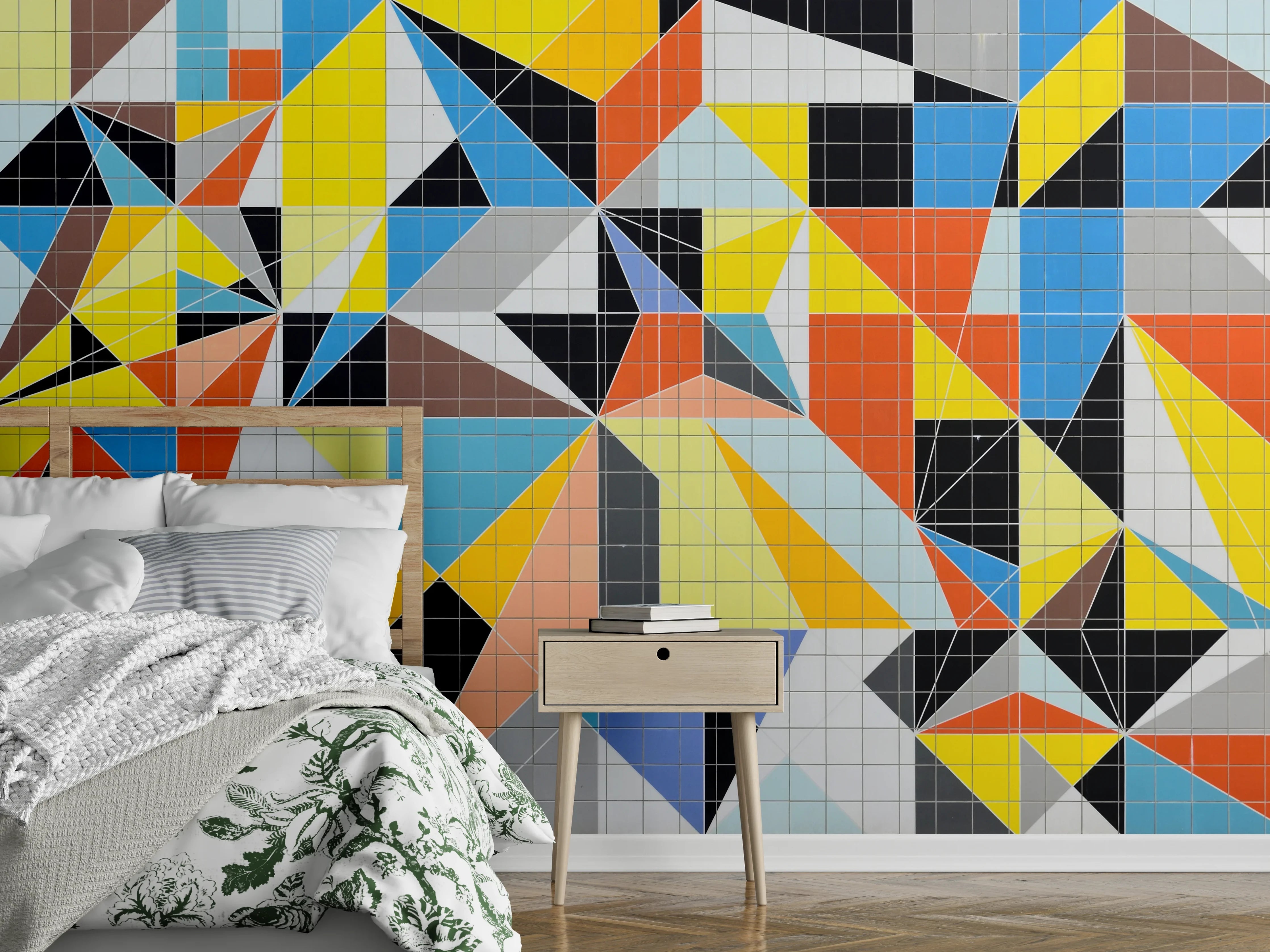 Wandverkleidung Schlafzimmer - Bunte geometrische Struktur im modernem Stil
