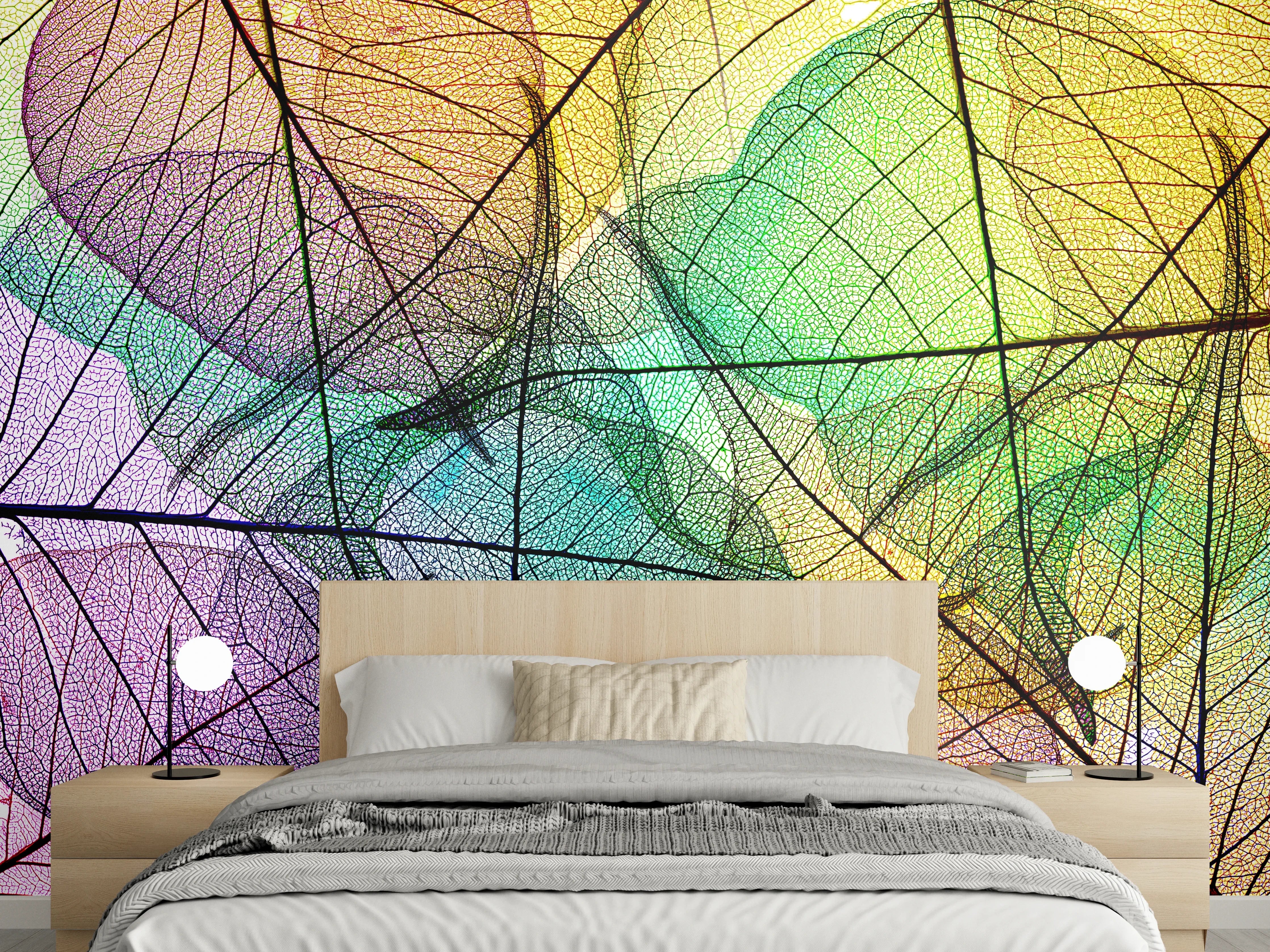 Wandverkleidung Schlafzimmer - Bunte, filigrane Blätterstruktur