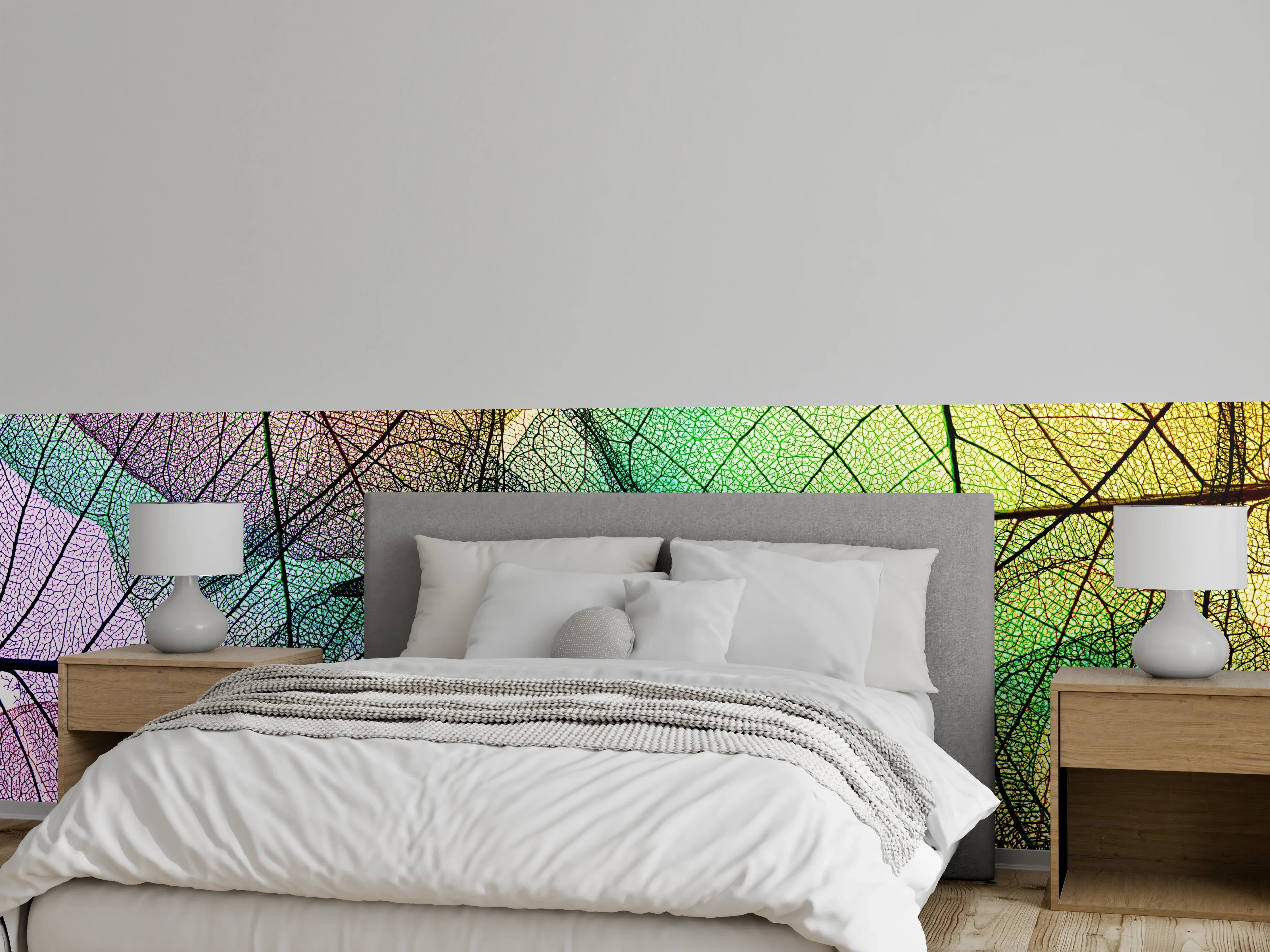 Wandverkleidung Schlafzimmer - Bunte, filigrane Blätterstruktur