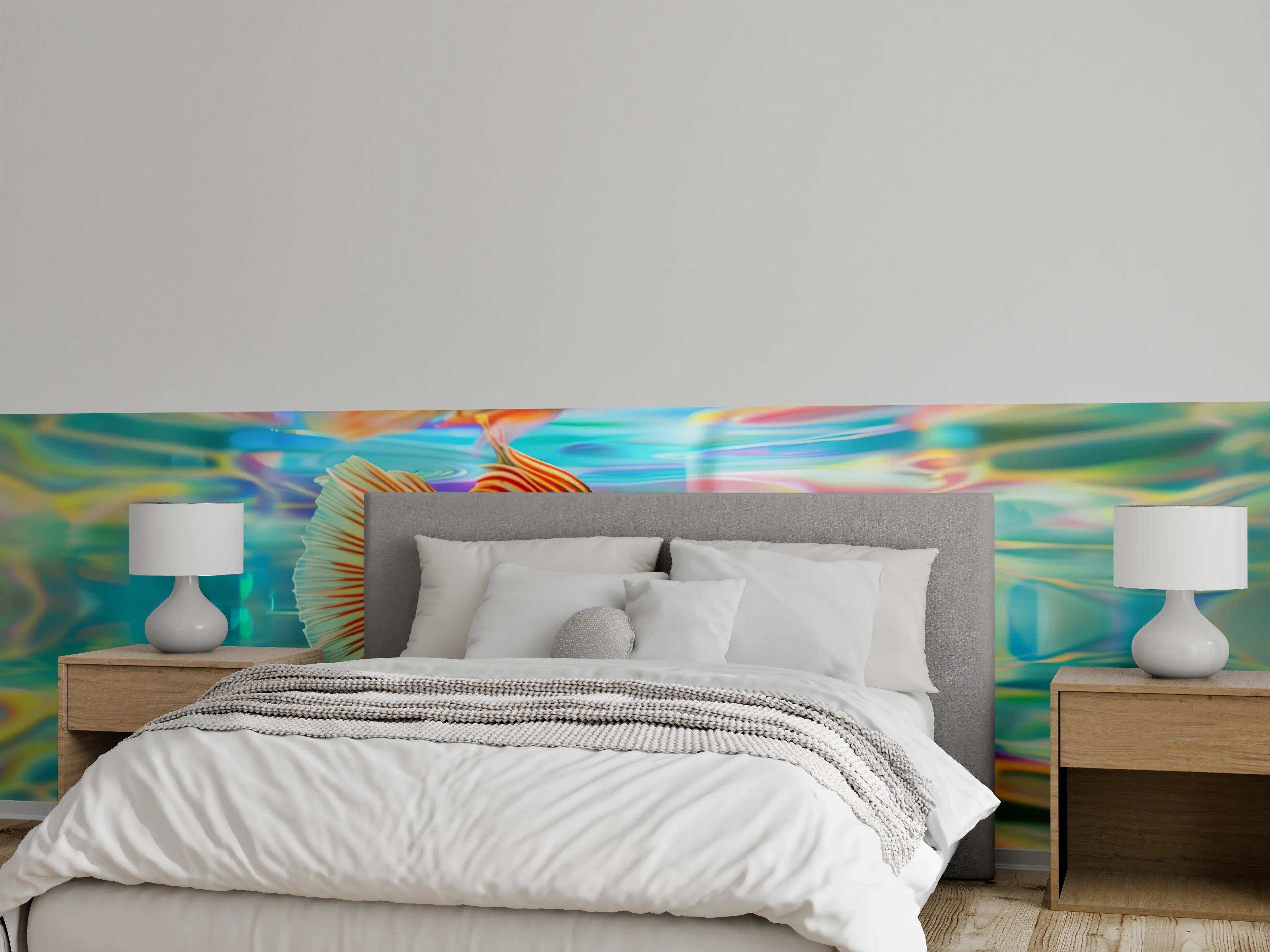 Wandverkleidung Schlafzimmer - Bunter Betta-Fisch Türkis-Orange