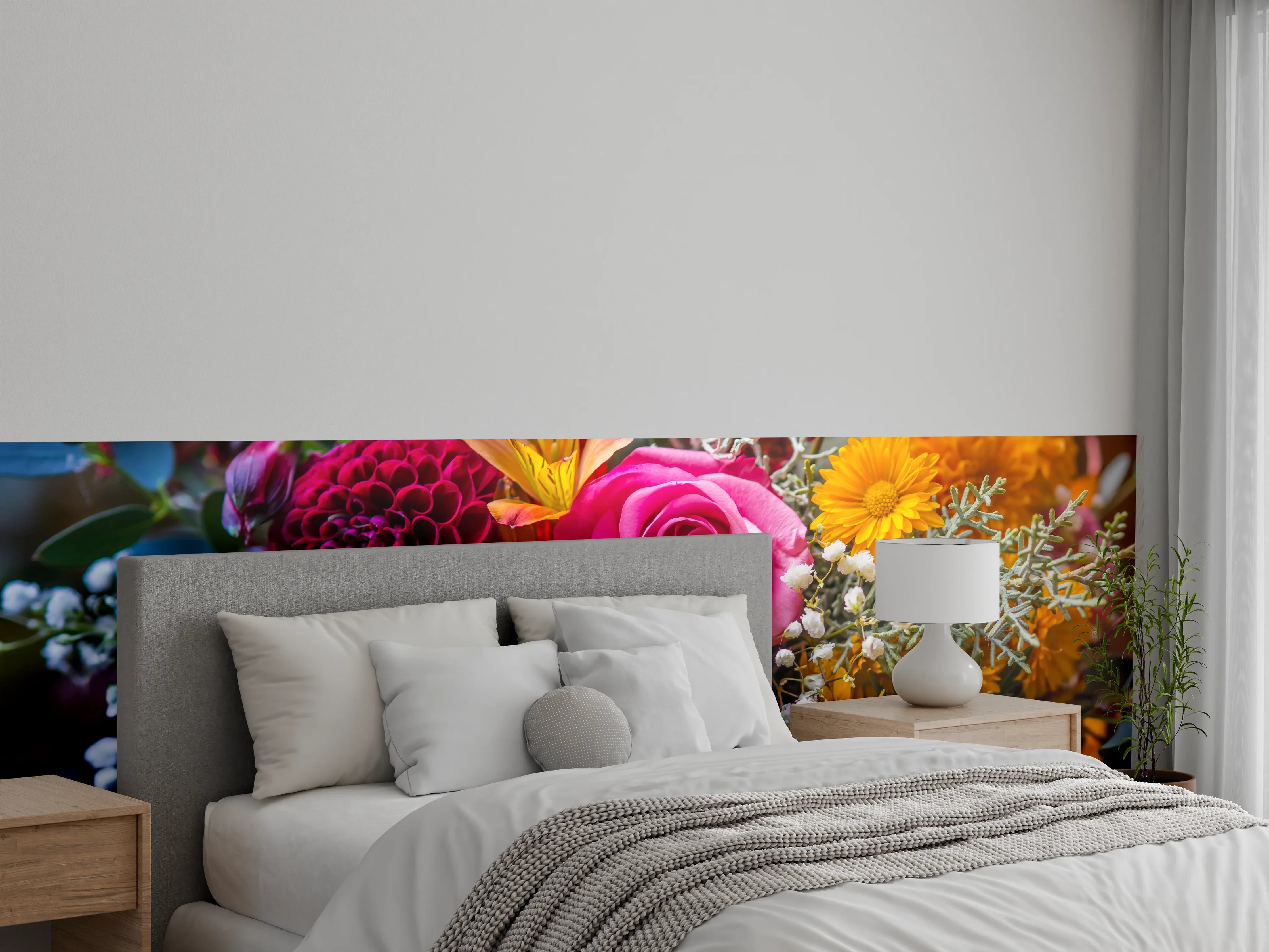 Wandverkleidung Schlafzimmer - Bunter Blumenstrauß für Wanddeko