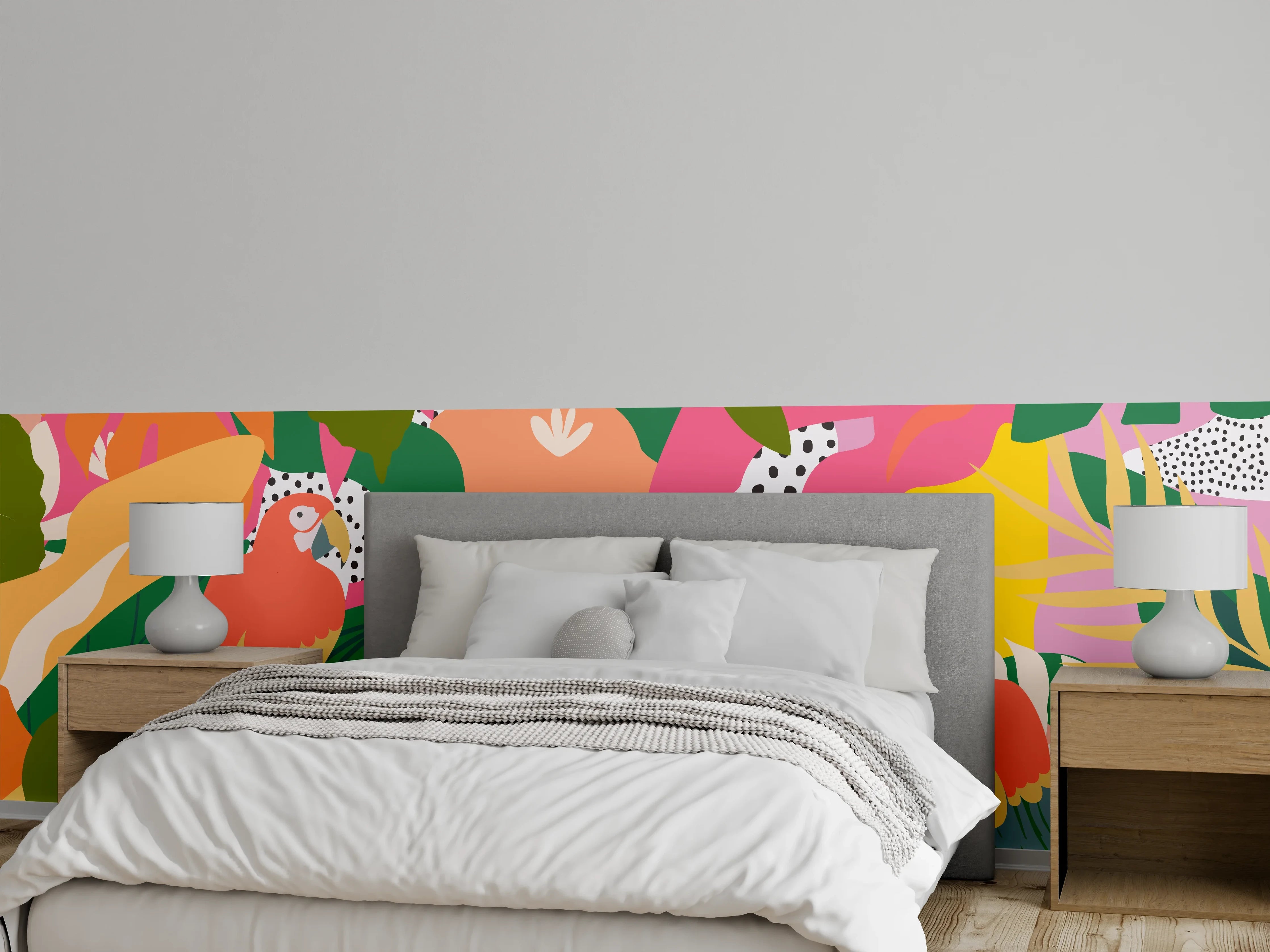 Wandverkleidung Schlafzimmer - Bunter Dschungel Papagei