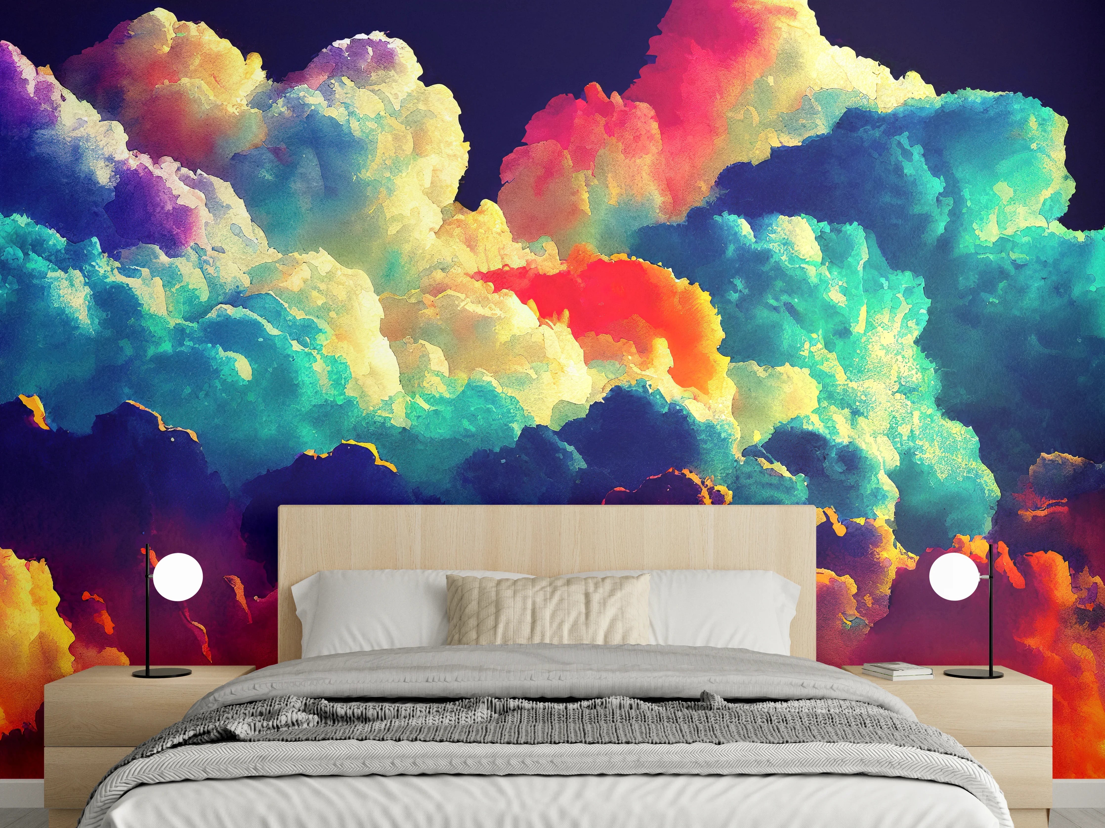 Wandverkleidung Schlafzimmer - Bunter Wolkenhimmel